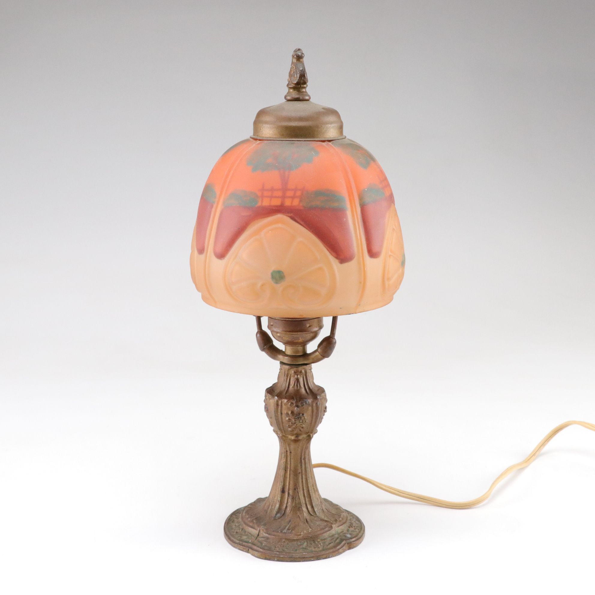 Reverse Painted Puffy Glass Accent Lamp with Rustic Theme