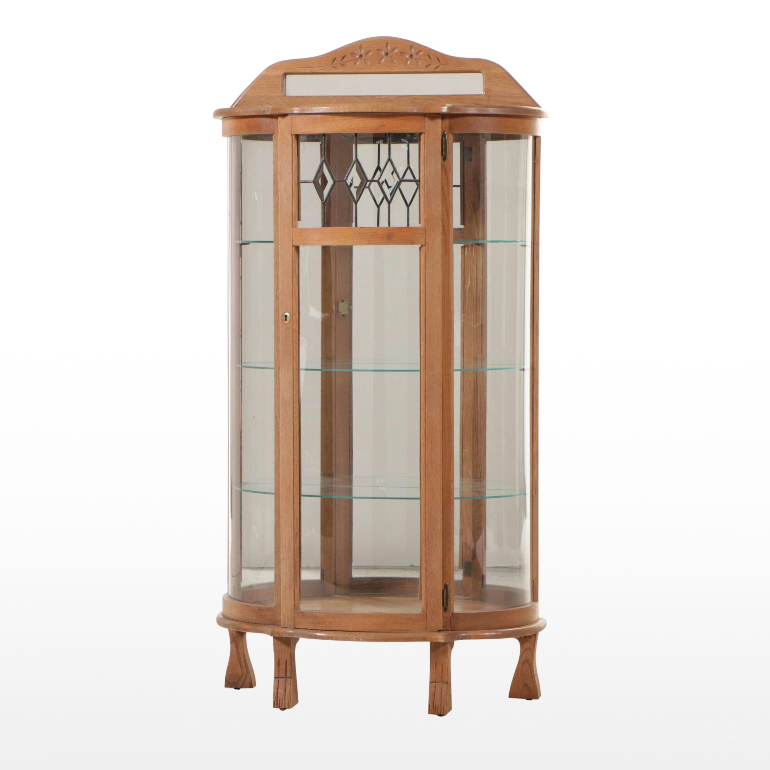 Victorian Style Oak and Glass Display Cabinet, Late 20th Century