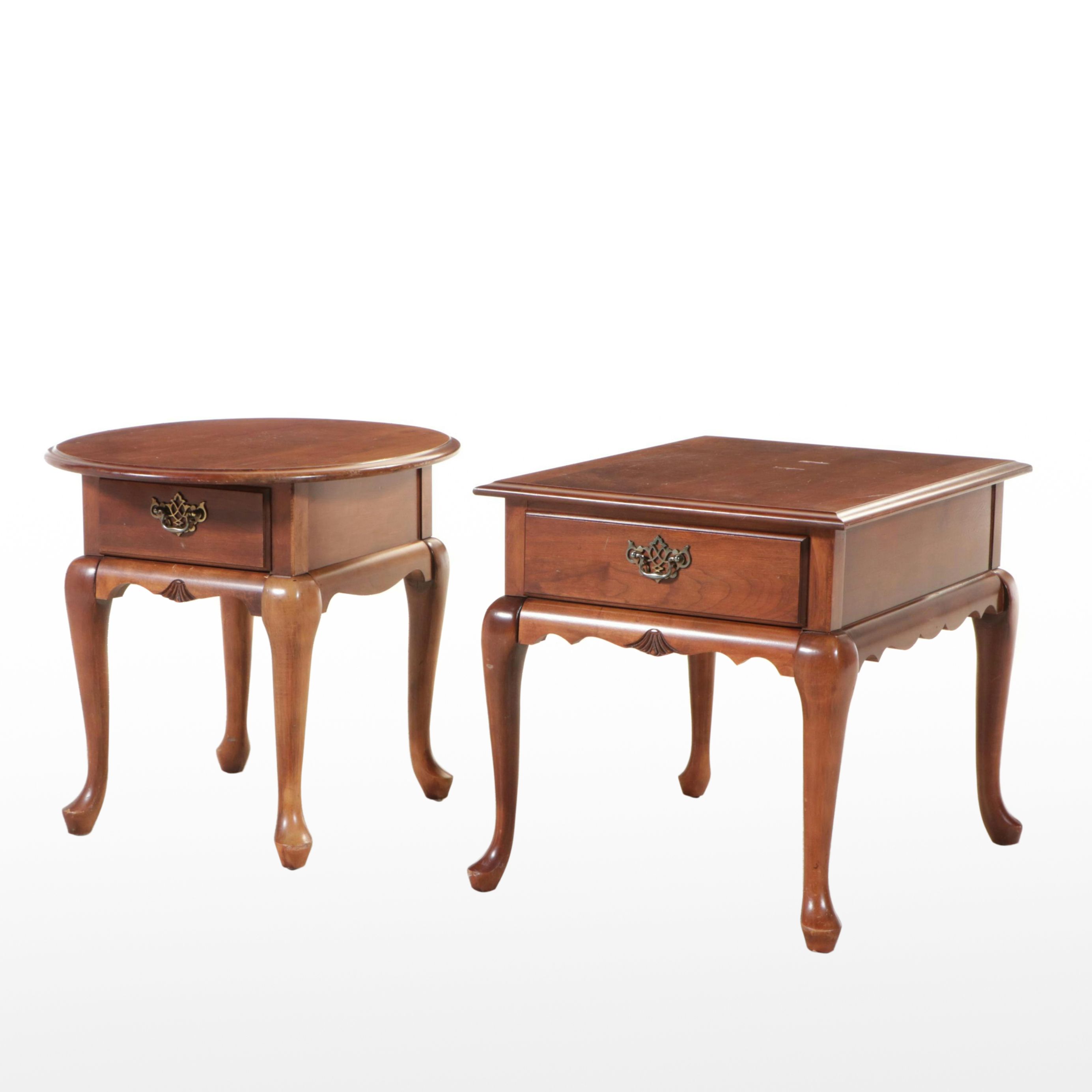 Two Broyhill Queen Anne Style Cherry End Tables, Late 20th Century