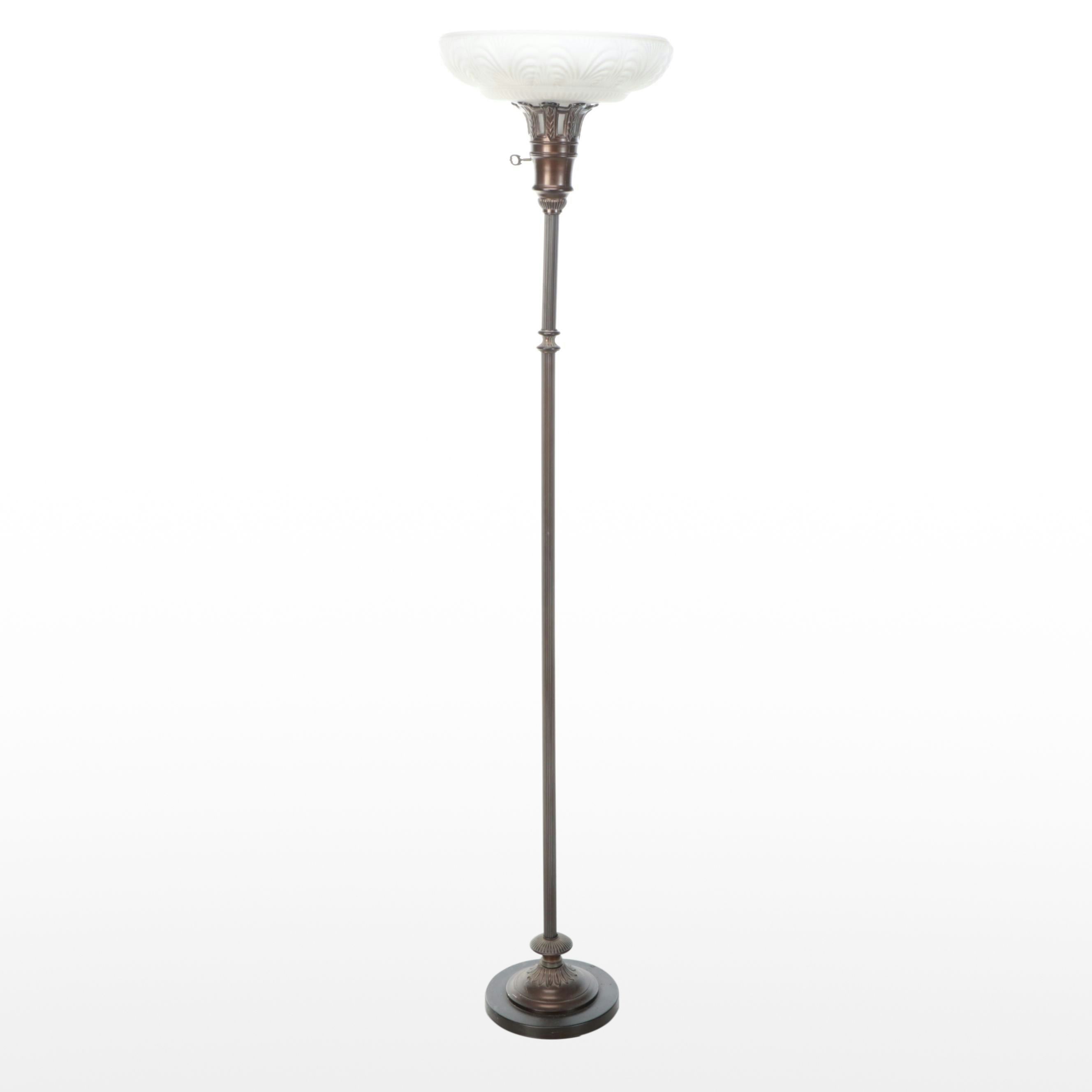 Art Deco Style Bronze Finish Torchiere Floor Lamp