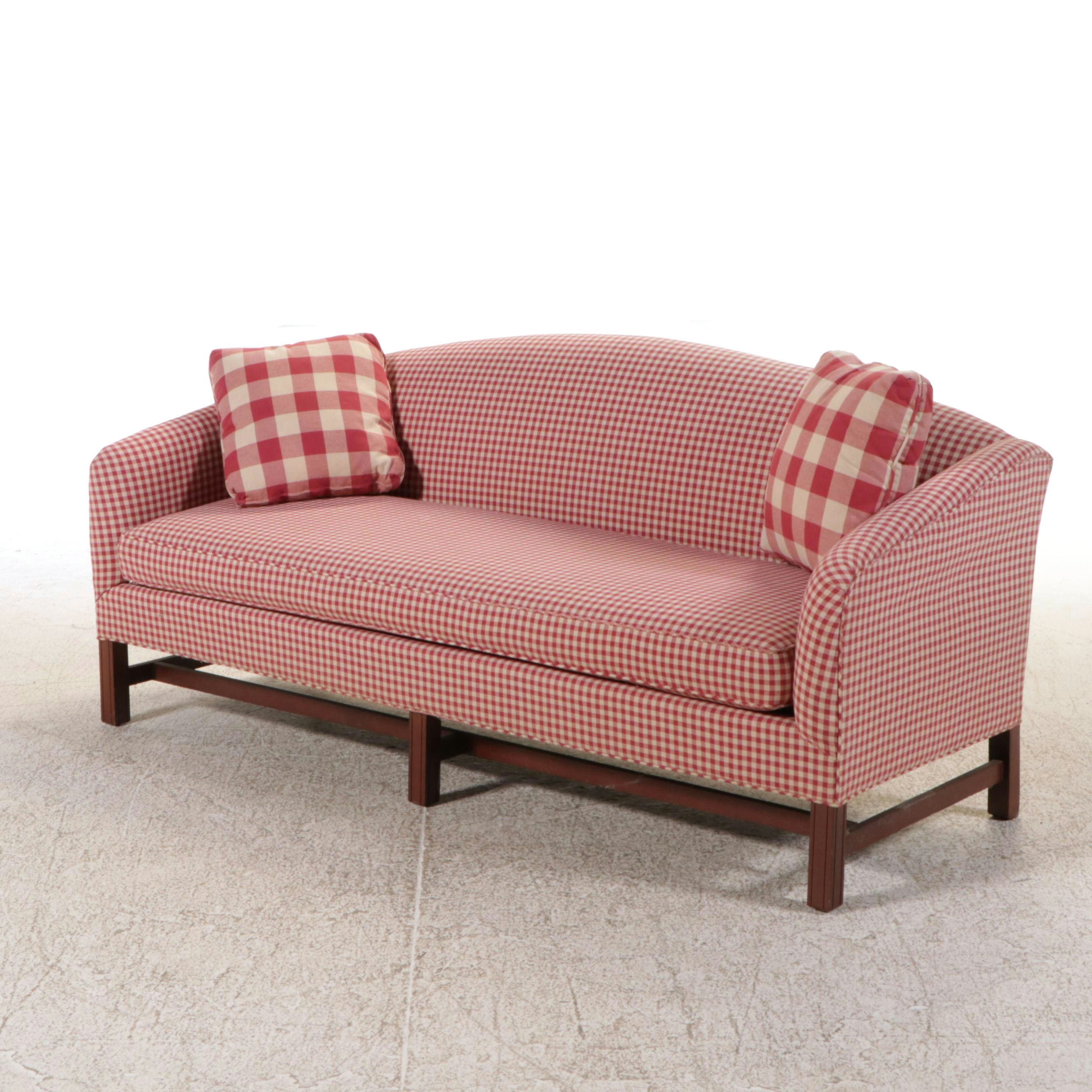 Johnston Benchworks Chippendale Style Red Gingham Upholstered Sofa