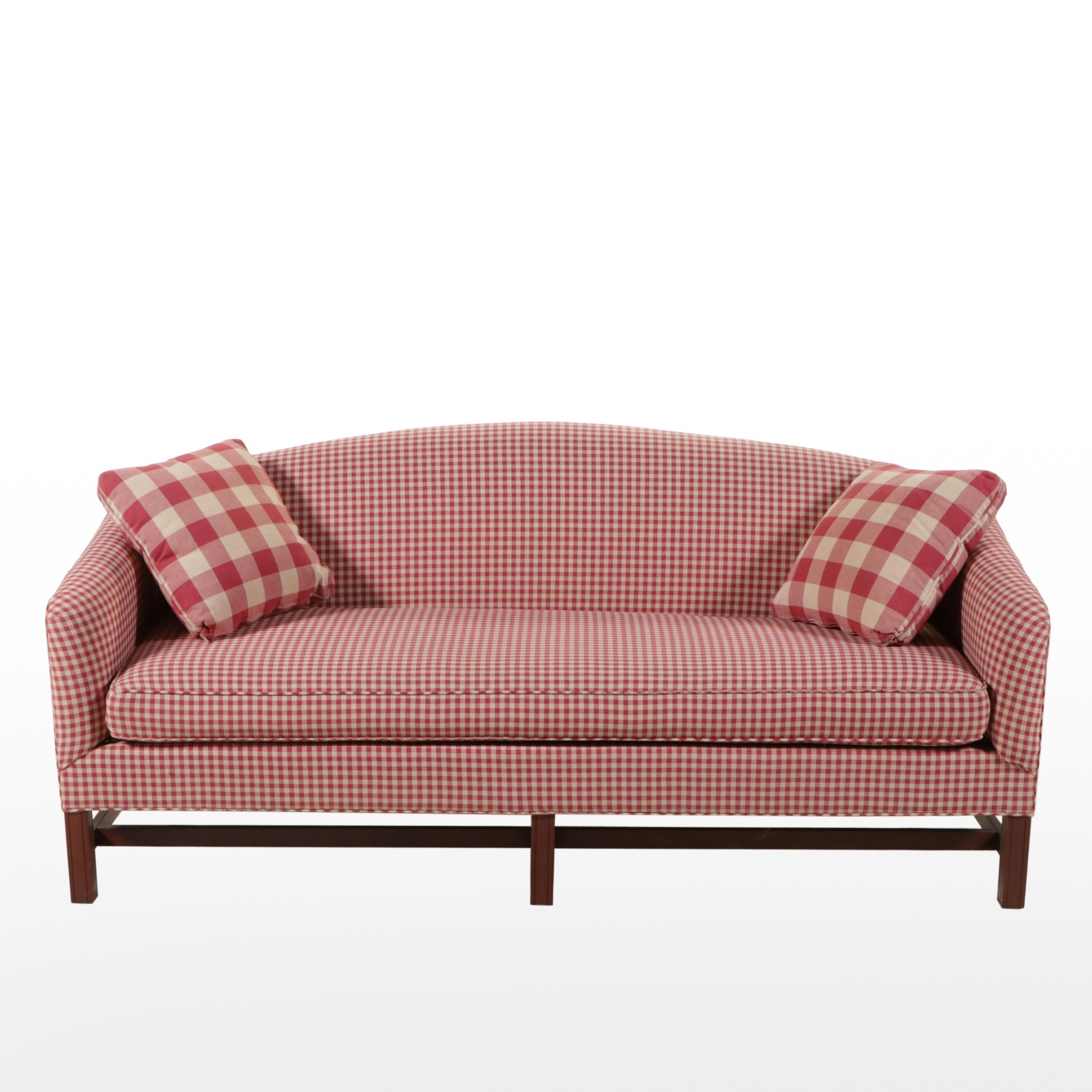 Johnston Benchworks Chippendale Style Red Gingham Upholstered Sofa