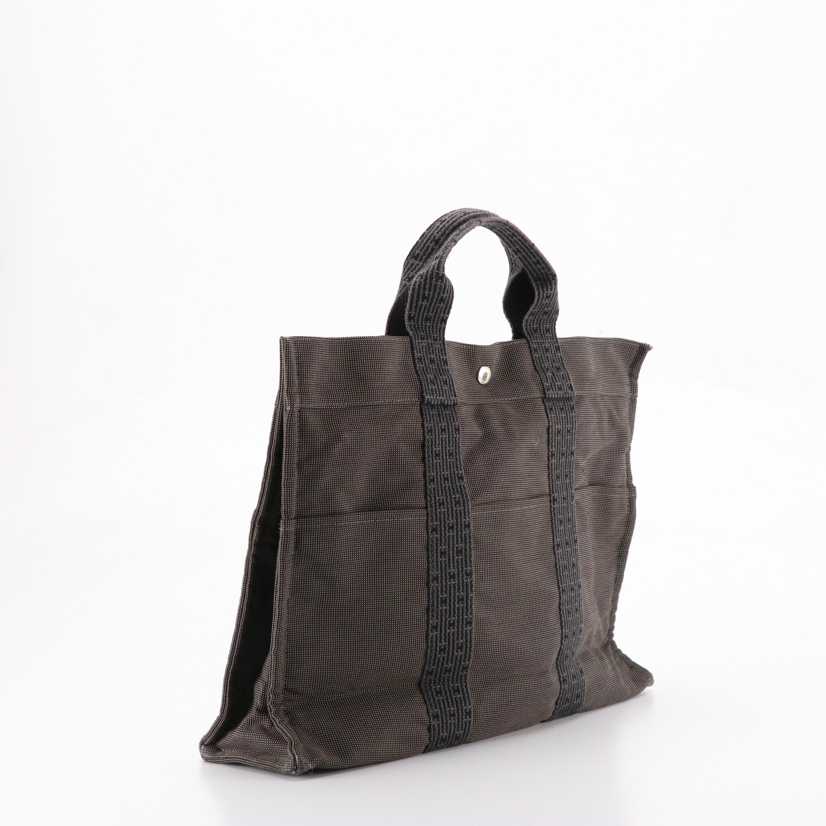 Hermès Herline Fourre-Tout MM Zip Tote in Grey and Black Nylon Canvas
