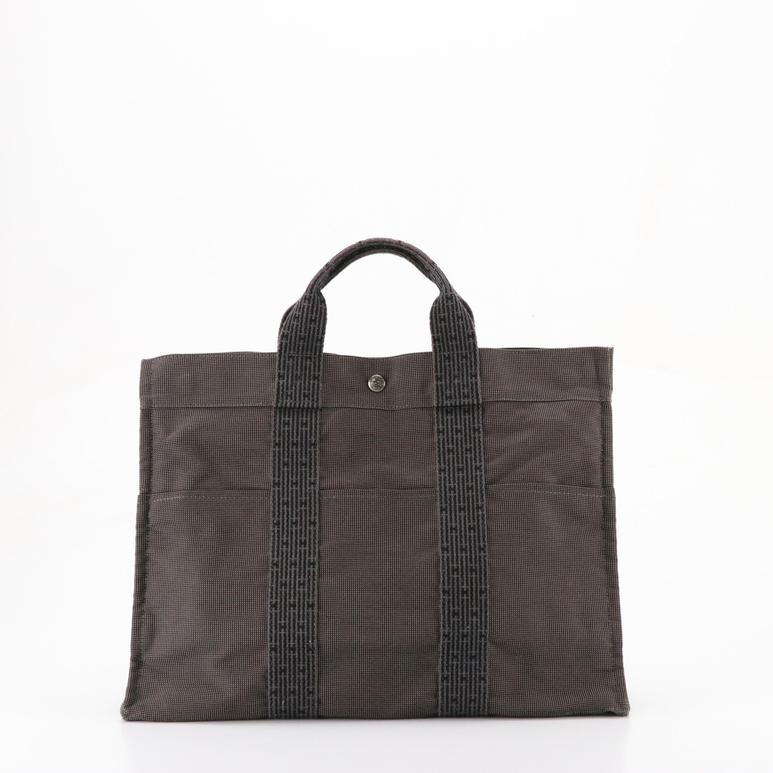 Hermès Herline Fourre-Tout MM Zip Tote in Grey and Black Nylon Canvas