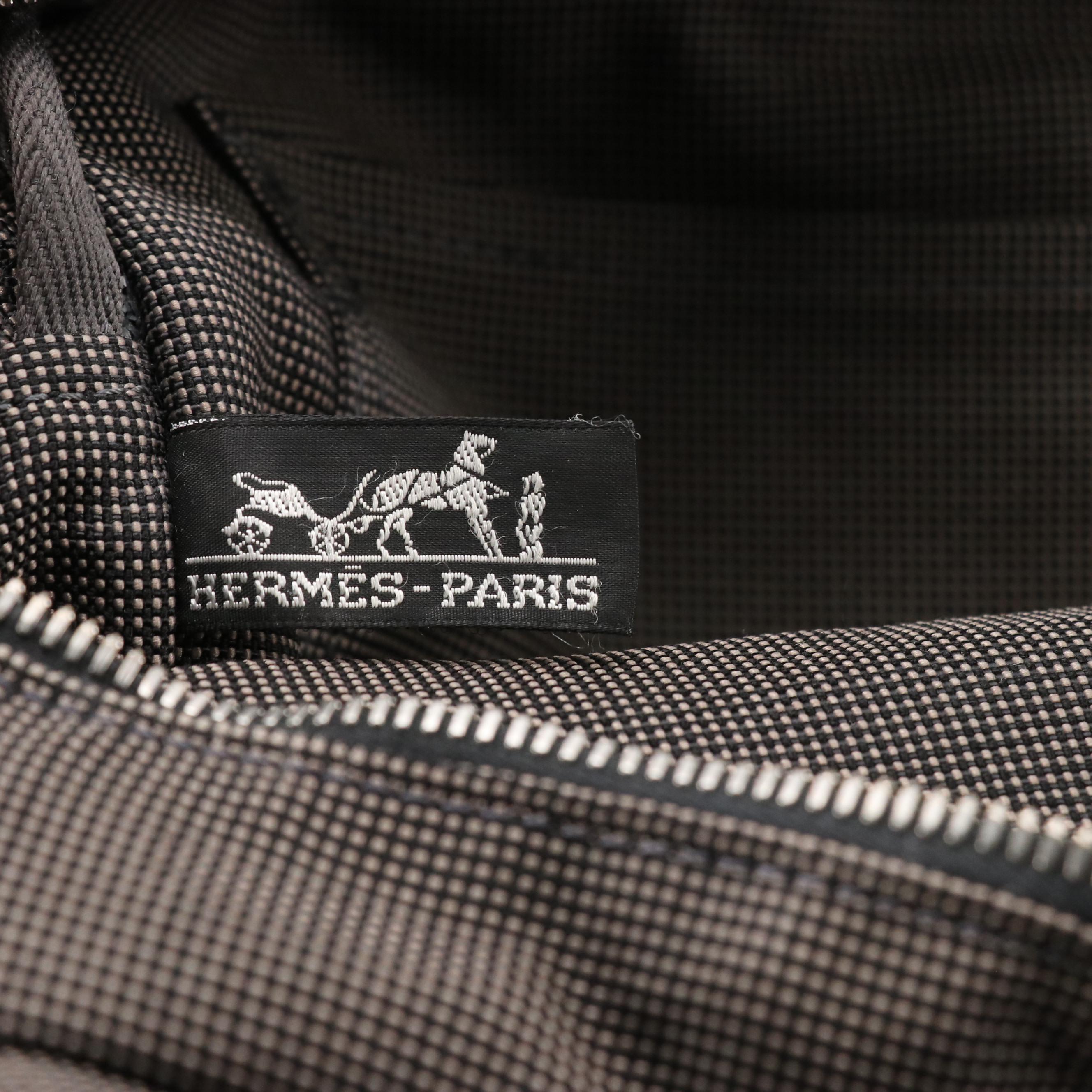Hermès Herline Fourre-Tout MM Zip Tote in Grey and Black Nylon Canvas