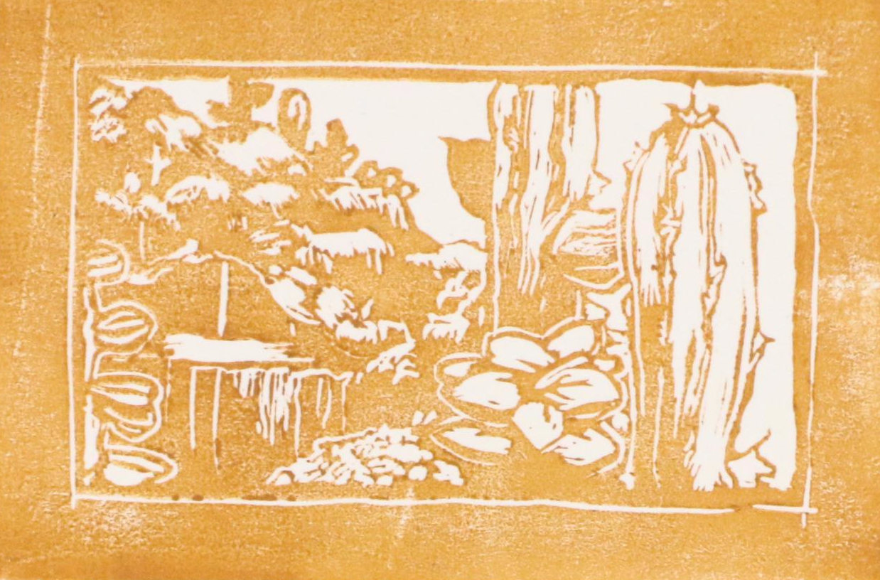 Clare Dunn Linocut on Paper "Hideaway Honey," 2016