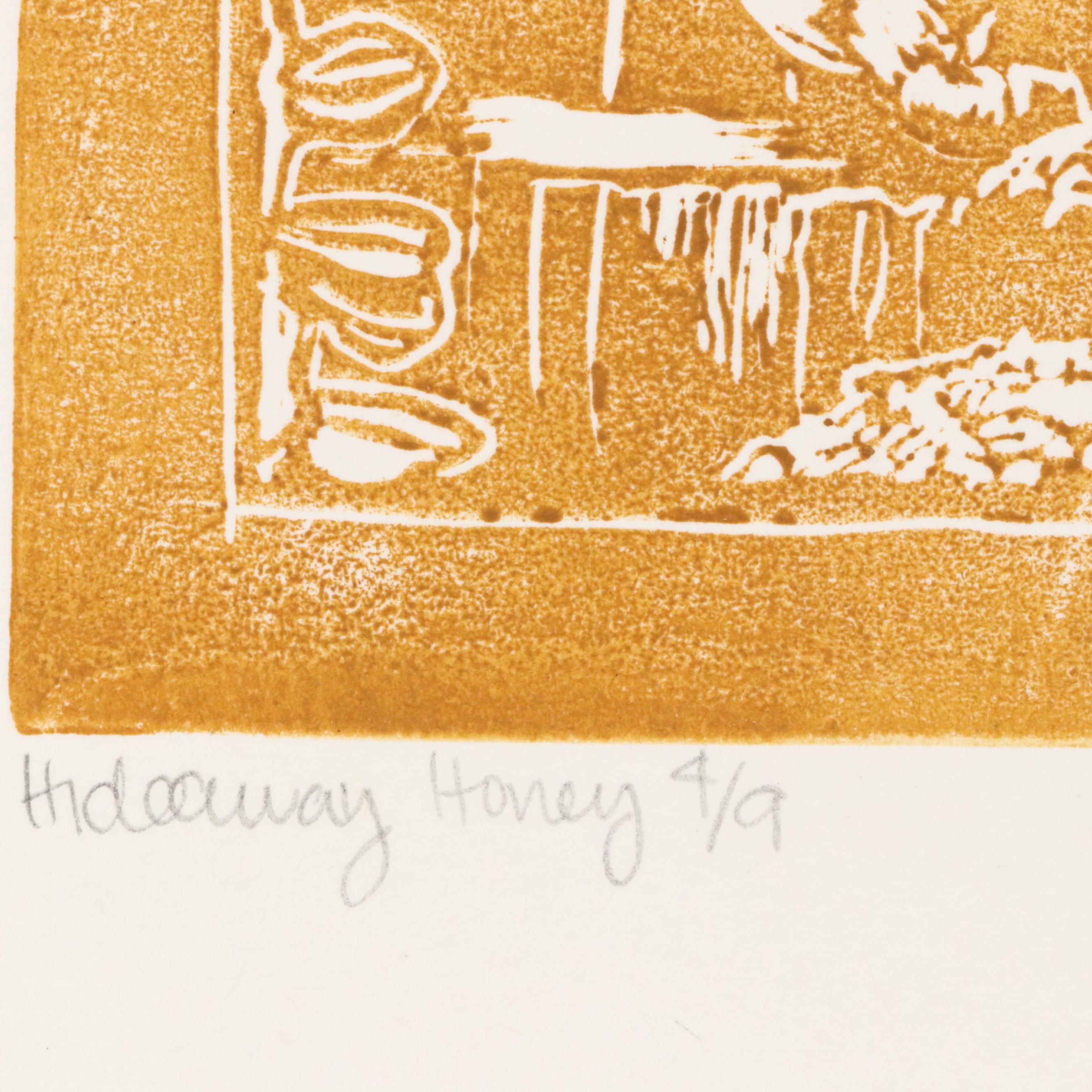 Clare Dunn Linocut on Paper "Hideaway Honey," 2016