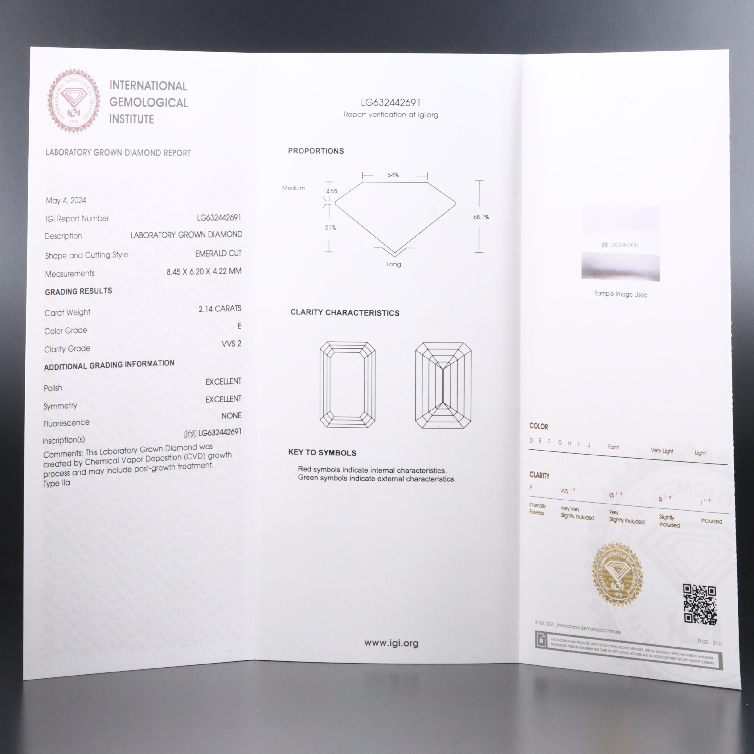 18K 2.14 CT Lab Grown Diamond Solitaire Ring with IGI Report