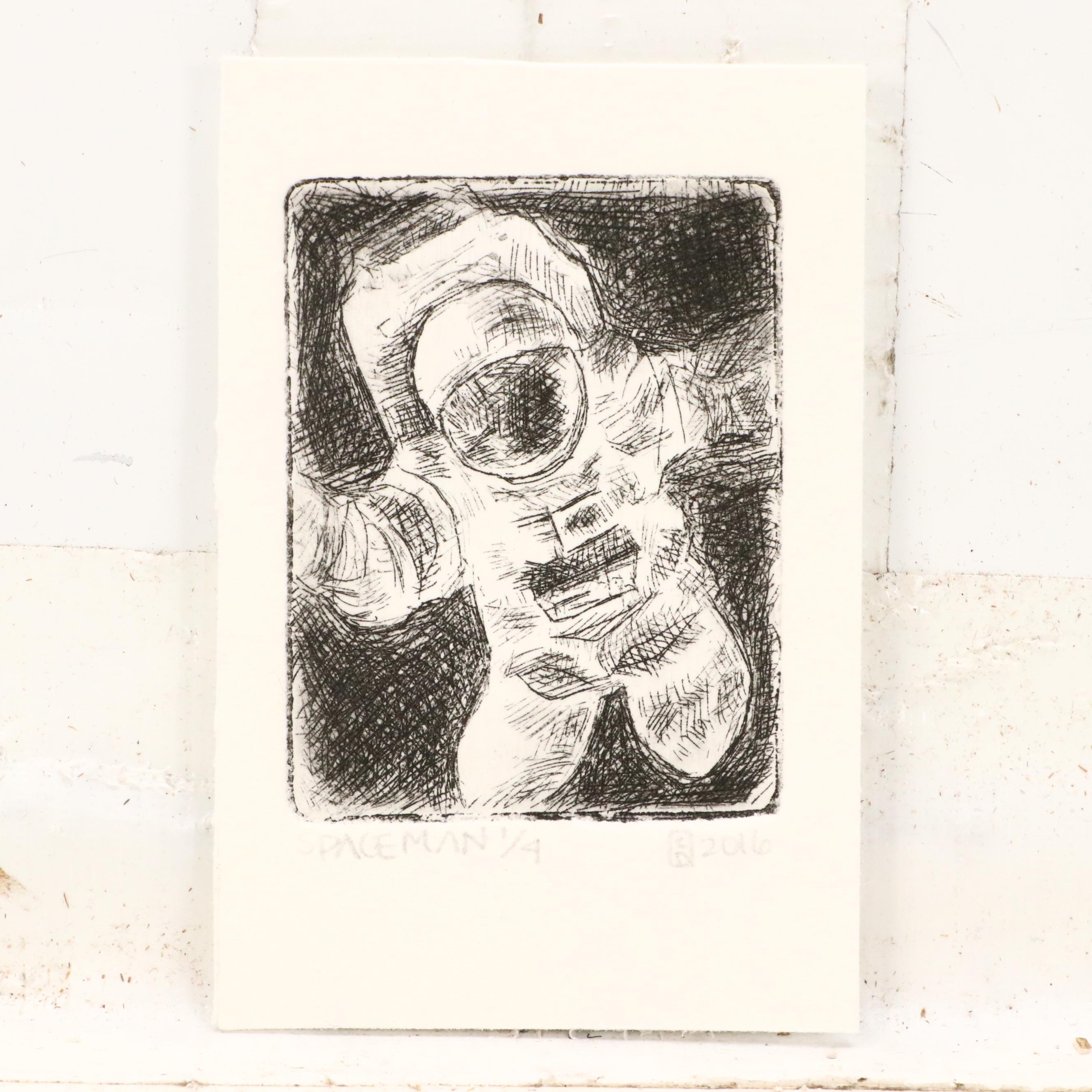 Clare Dunn Etchings "Spaceman" and "Pigalle," 2016