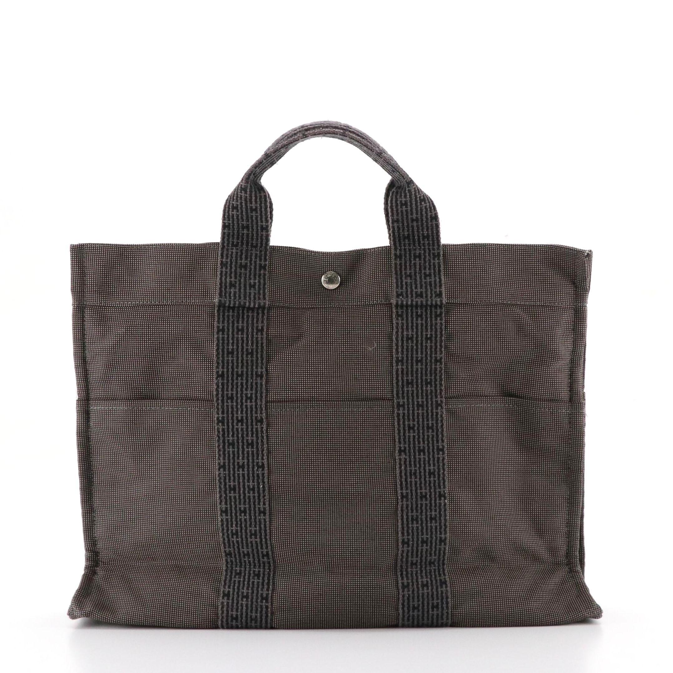 Hermès Herline Fourre-Tout MM Zip Tote in Grey and Black Nylon Canvas