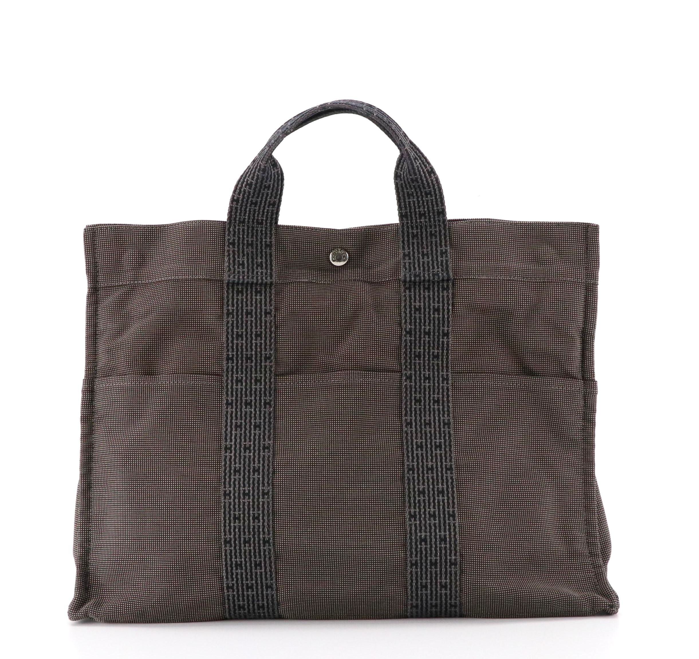 Hermès Herline Fourre-Tout MM Zip Tote in Grey and Black Nylon Canvas