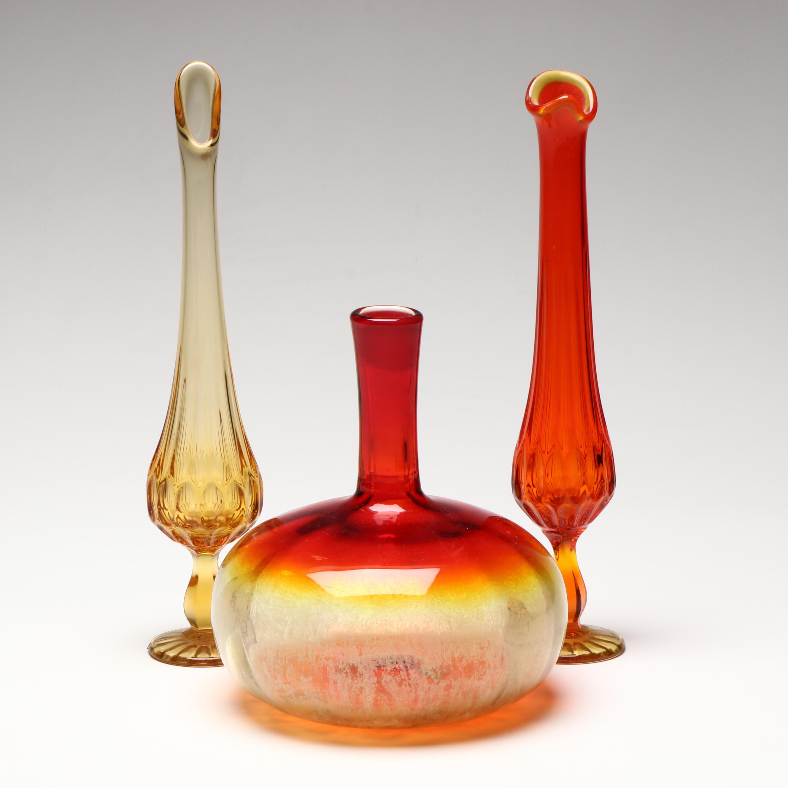 MCM Blenko "Amberina" and Fenton Swung Vases