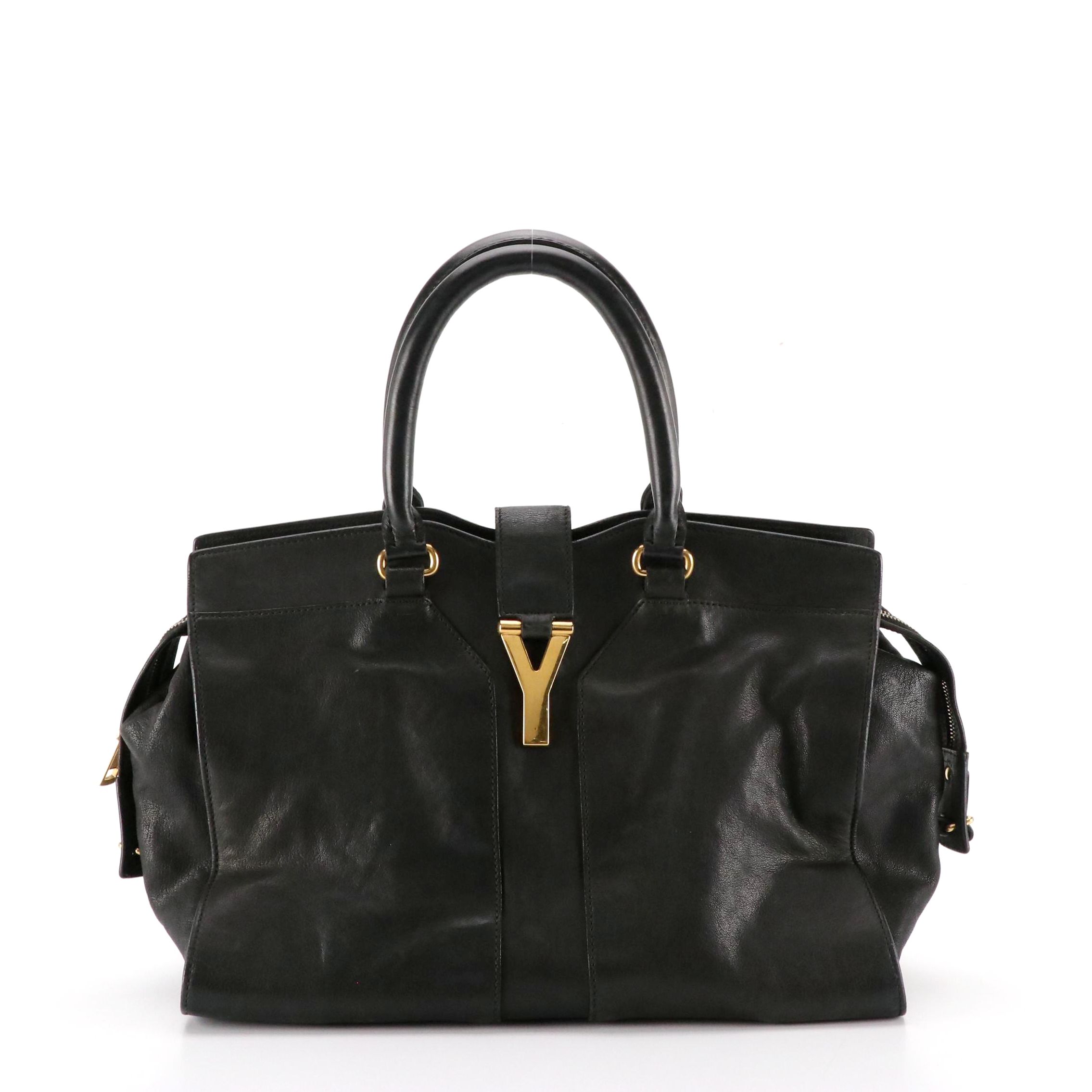 Saint Laurent Cabas ChYc Two-Way Bag in Black Calfskin Leather