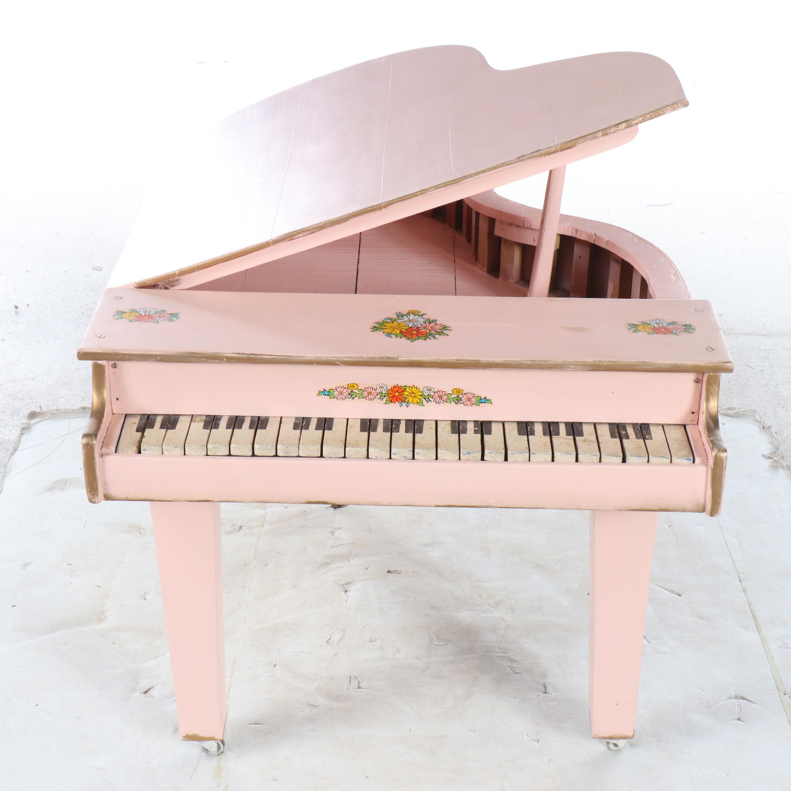Handcrafted Pink Children's Wooden Toy Piano on Metal Casters