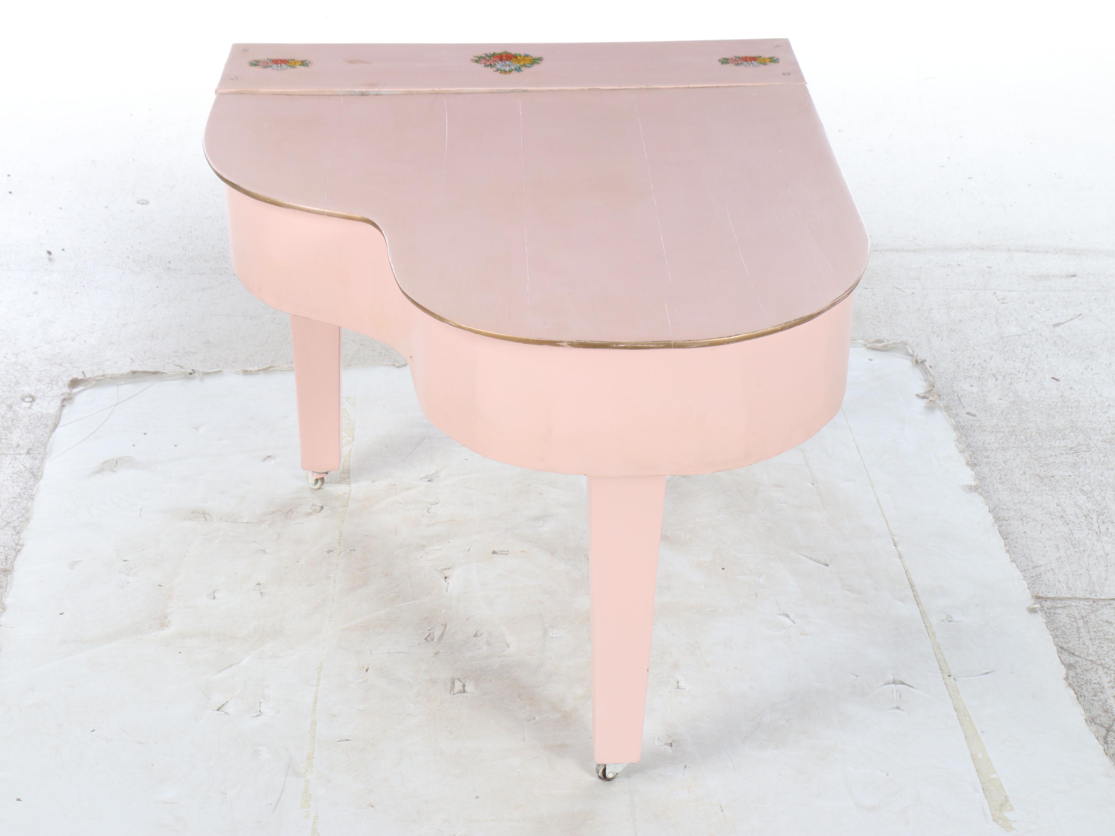 Handcrafted Pink Children's Wooden Toy Piano on Metal Casters