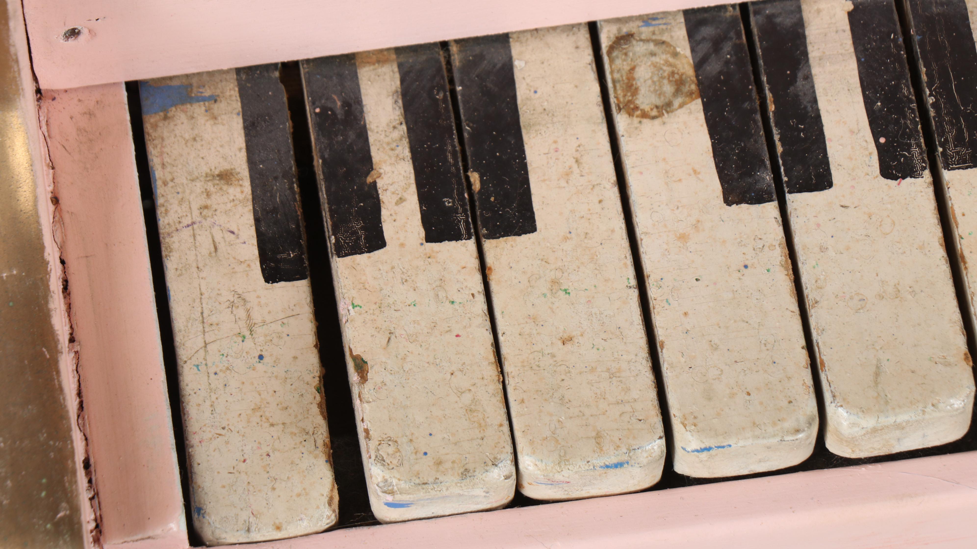 Handcrafted Pink Children's Wooden Toy Piano on Metal Casters