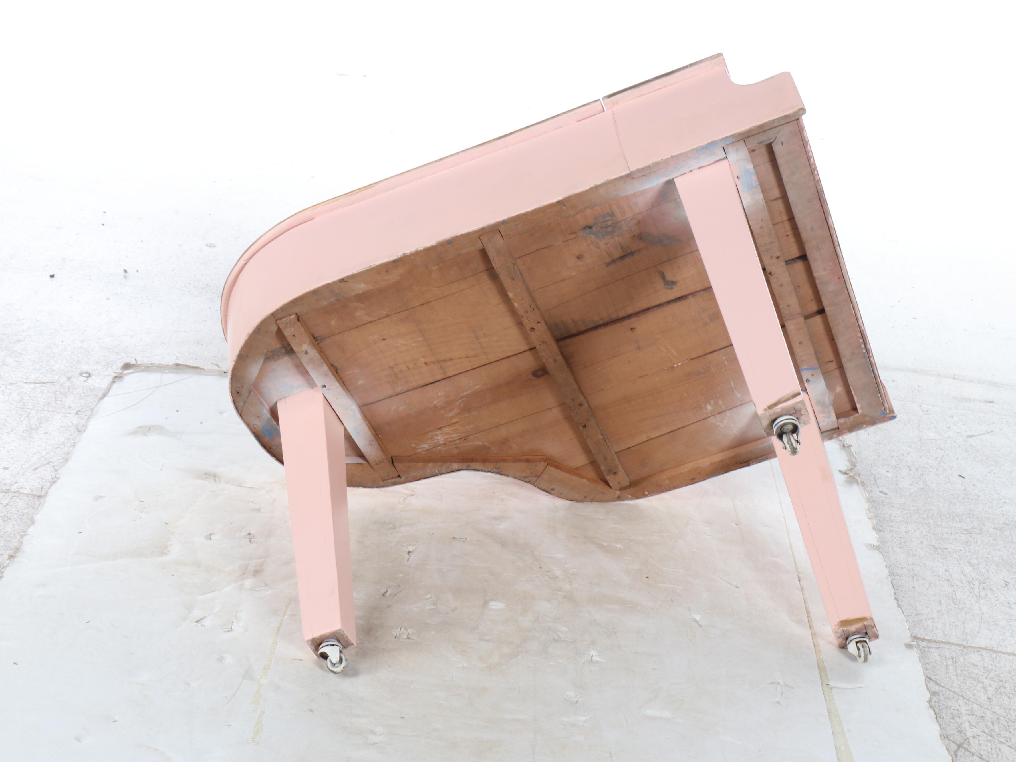 Handcrafted Pink Children's Wooden Toy Piano on Metal Casters