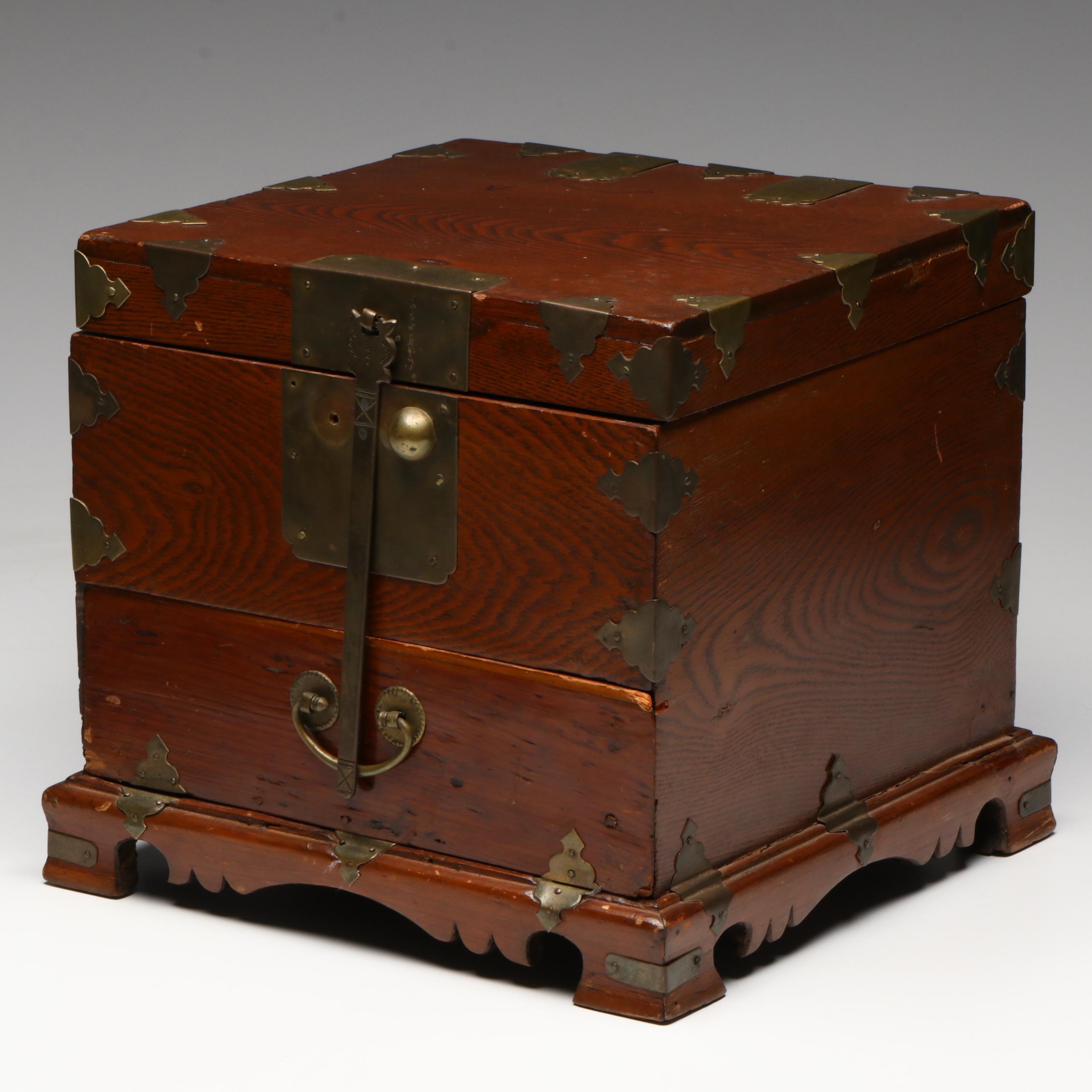Japanese Wood and Brass Tansu Box, 20th Century