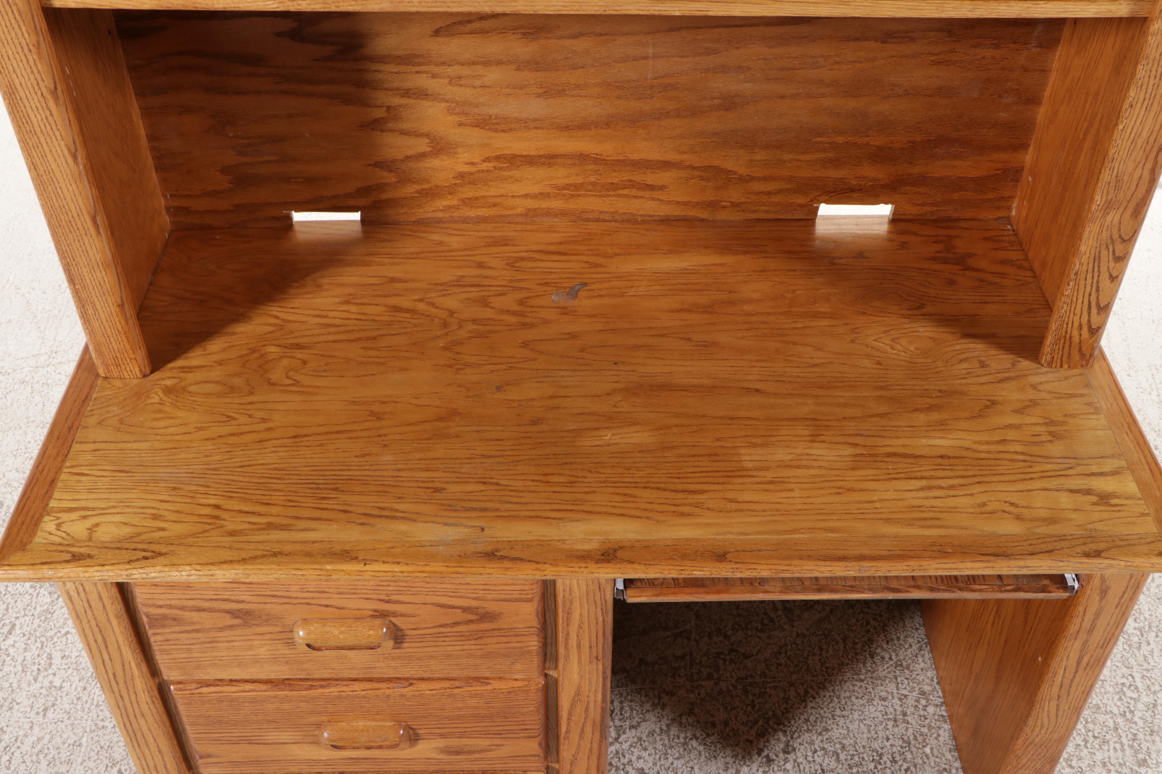 Modernist Style Oak Desk with Hutch and Computer Chair, Late 20th Century