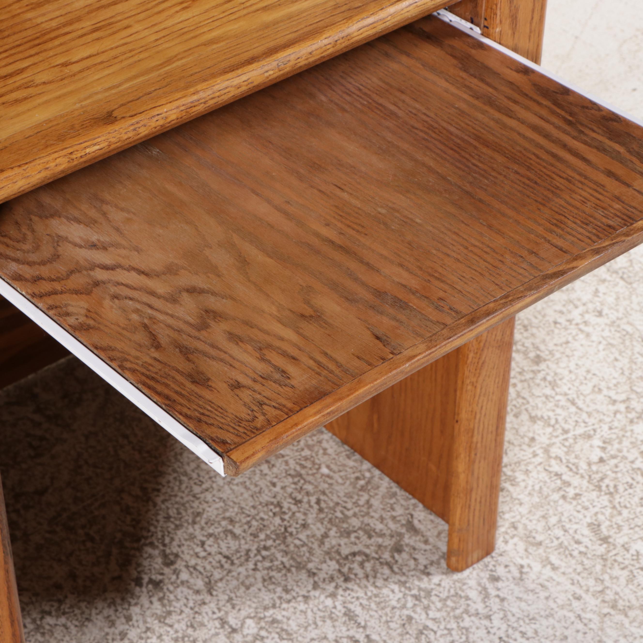 Modernist Style Oak Desk with Hutch and Computer Chair, Late 20th Century