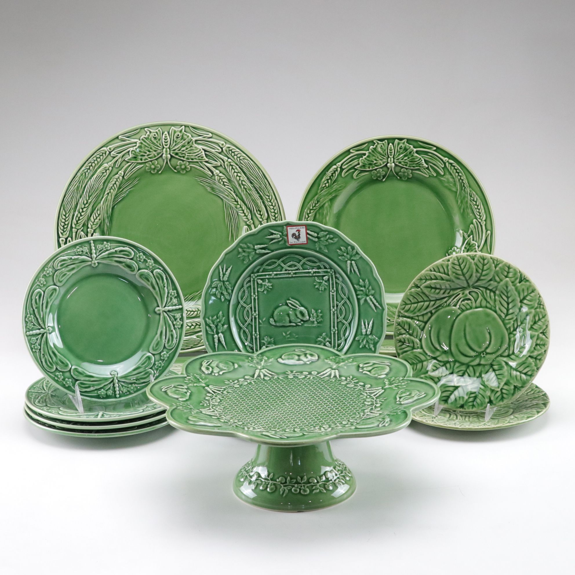 Bordallo Pinheiro Green Cake Stand & Plate Collection