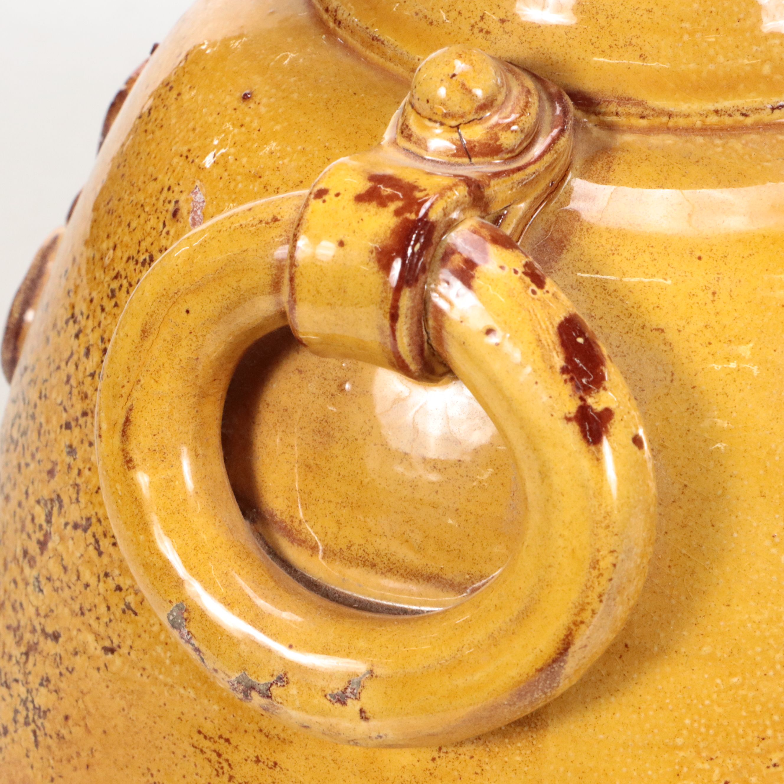 Vietri Ocher Glaze Terracotta Vessel Table Lamp & Burlap Drum Shade