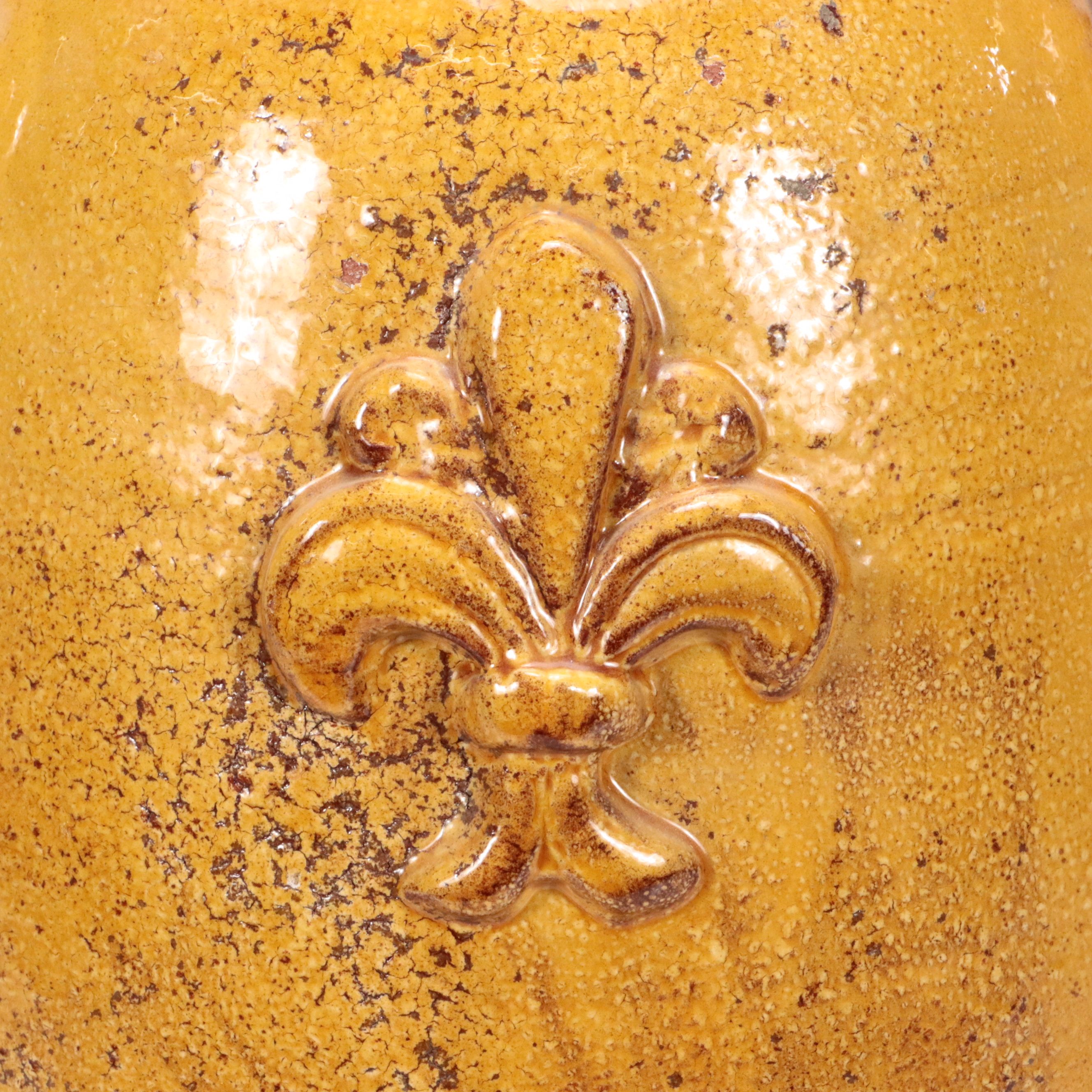 Vietri Ocher Glaze Terracotta Vessel Table Lamp & Burlap Drum Shade