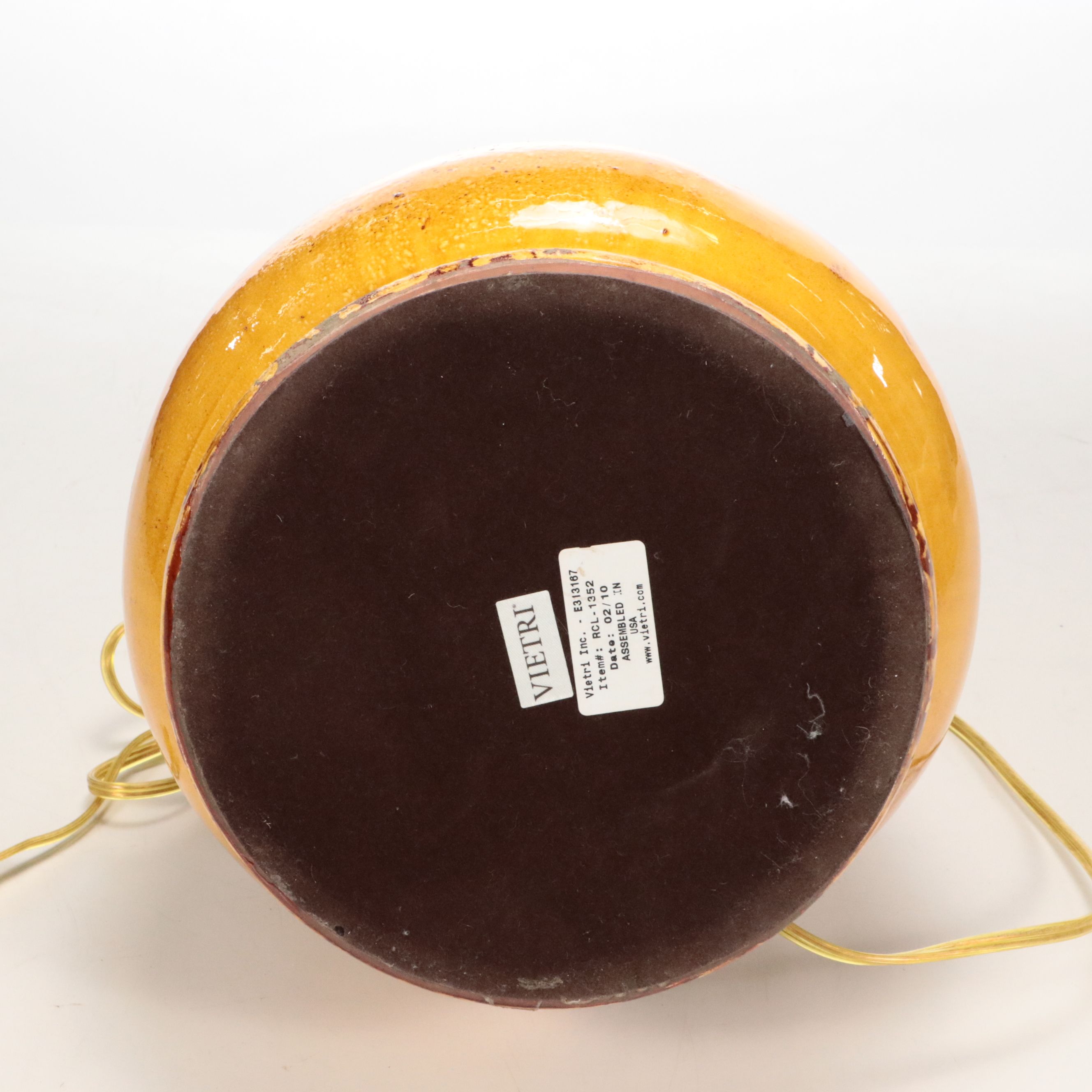 Vietri Ocher Glaze Terracotta Vessel Table Lamp & Burlap Drum Shade