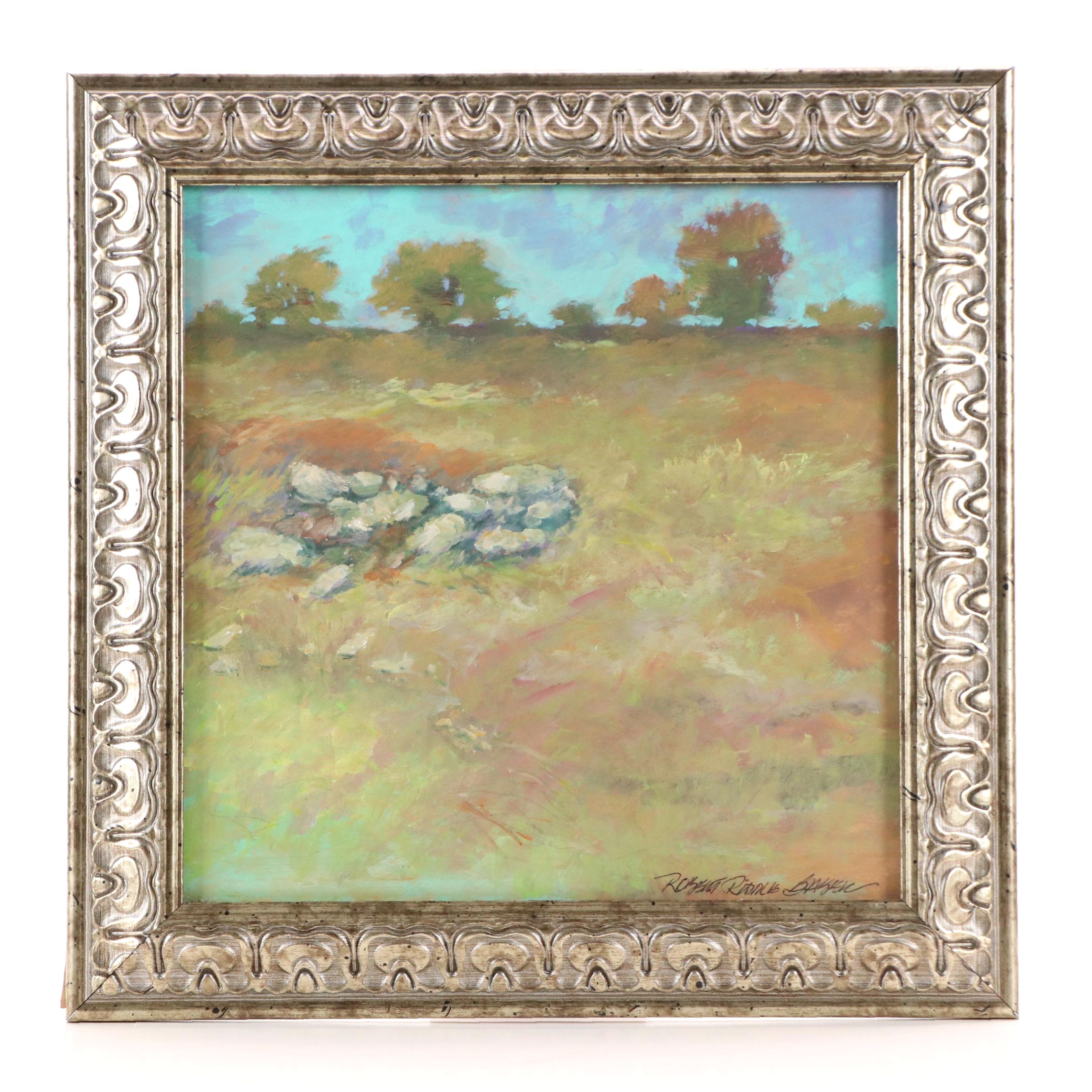 Robert Riddle Baker Landscape Acrylic Painting "Hilltop Wonders," 2024