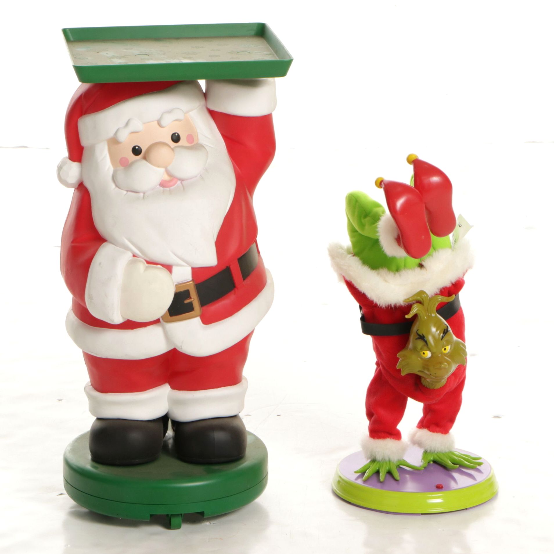 Dr. Seuss "Hand-Stand Dancing Grinch" and Mr. Christmas Blow Mold Serving Santa