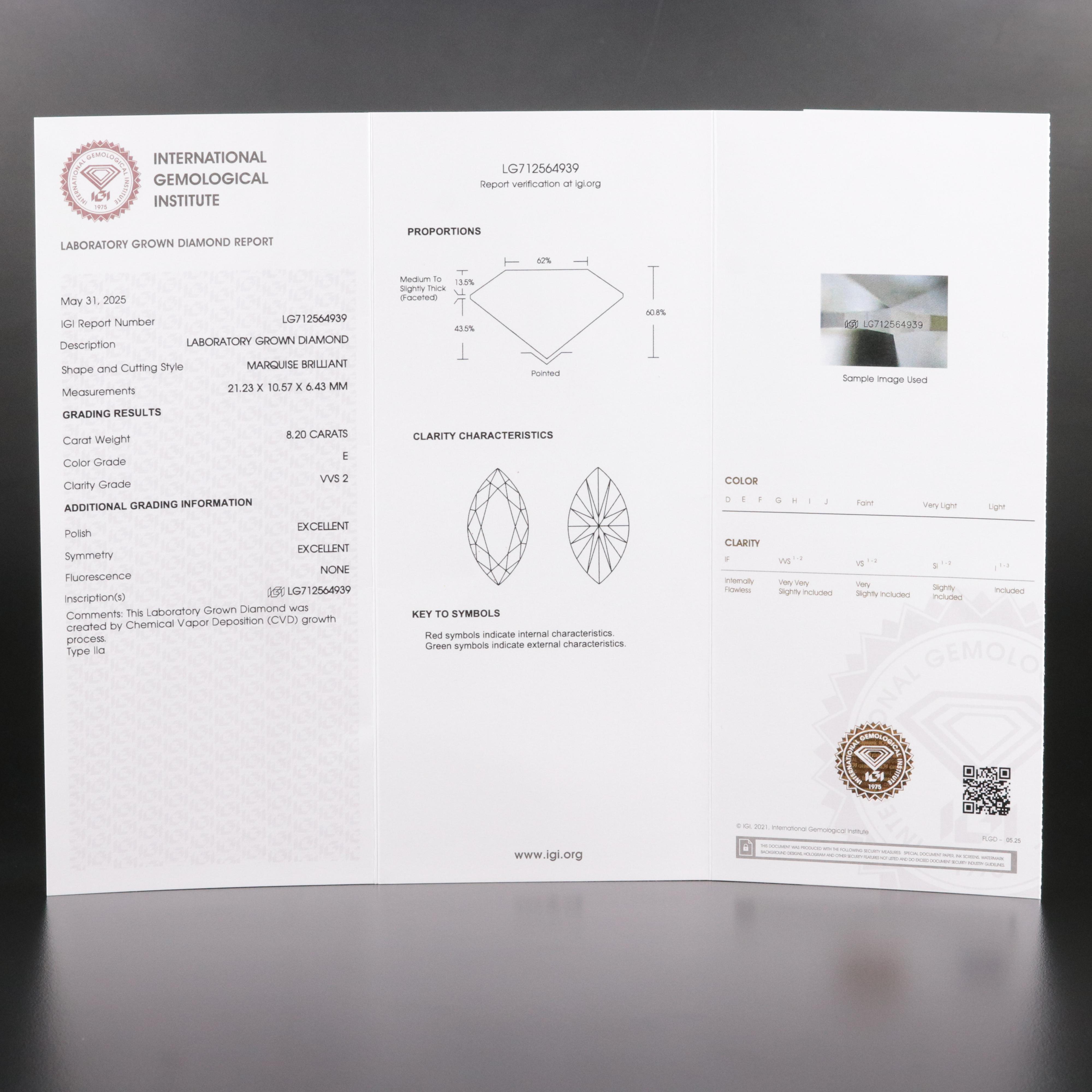 18K 8.20 CT Lab Grown Diamond Solitaire Ring with IGI Report