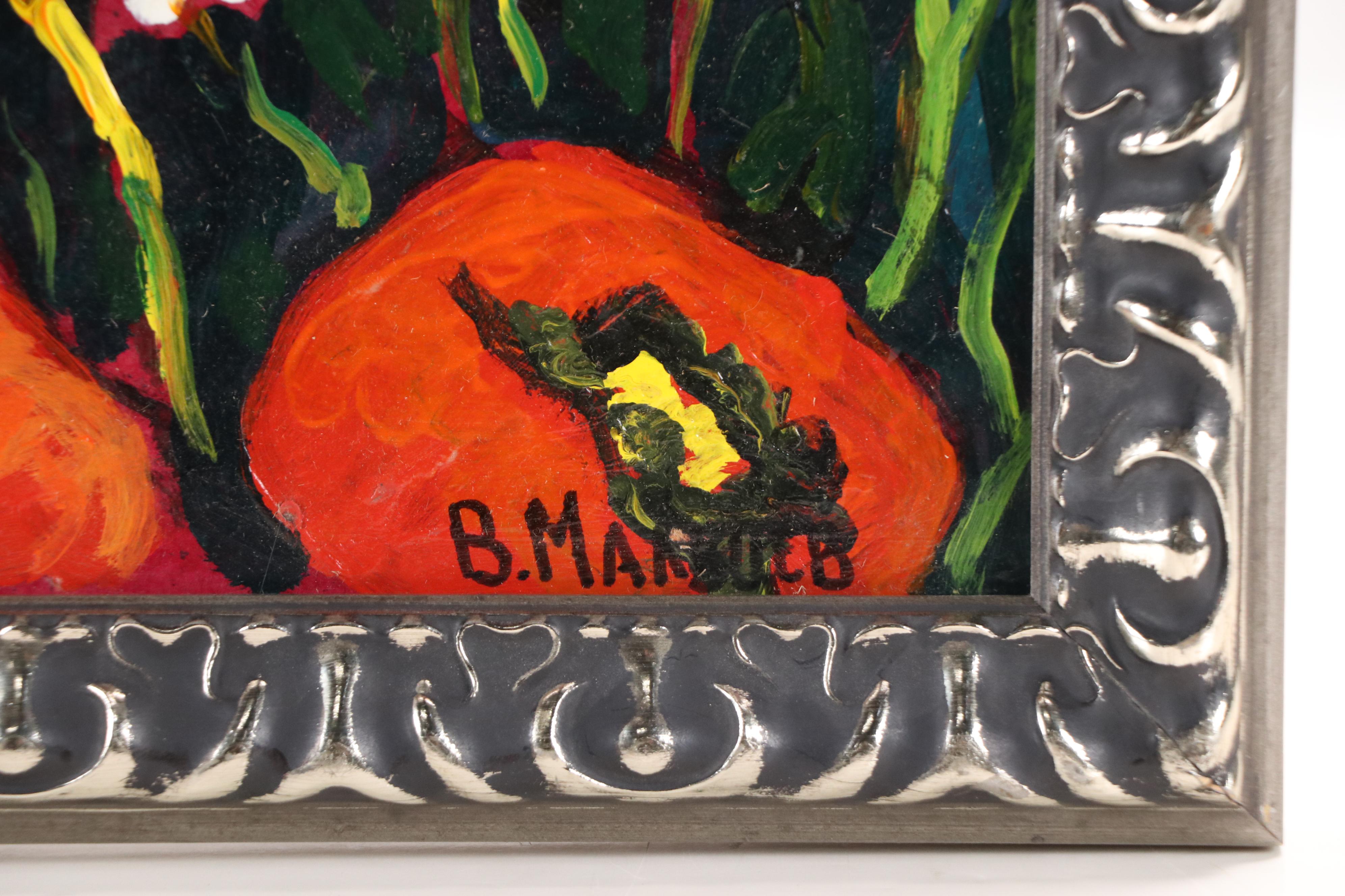 Vadim Maltsev Russian Folk Art Oil Painting "Poppies," Late 20th Century