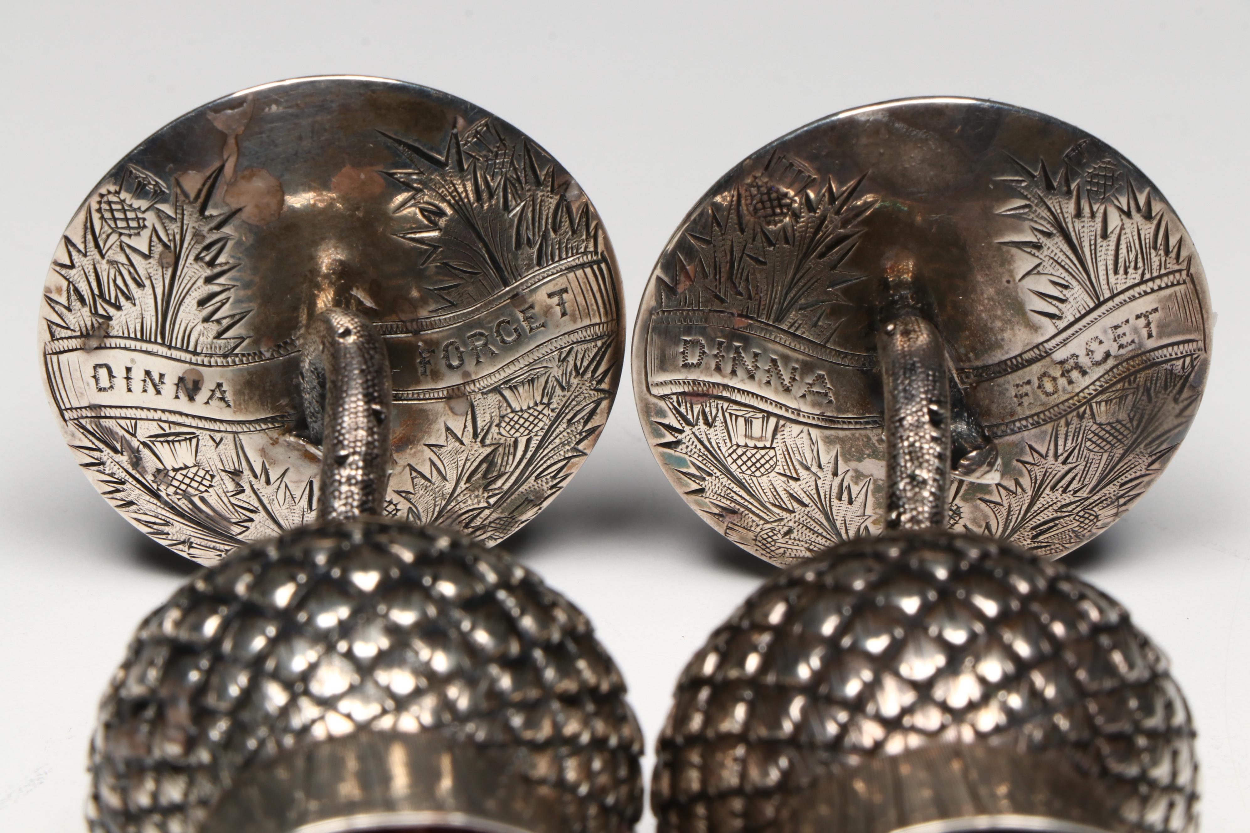 Antique Lewis & Alexander Scottish Sterling Silver Thistle Whiskey Tots, 1887