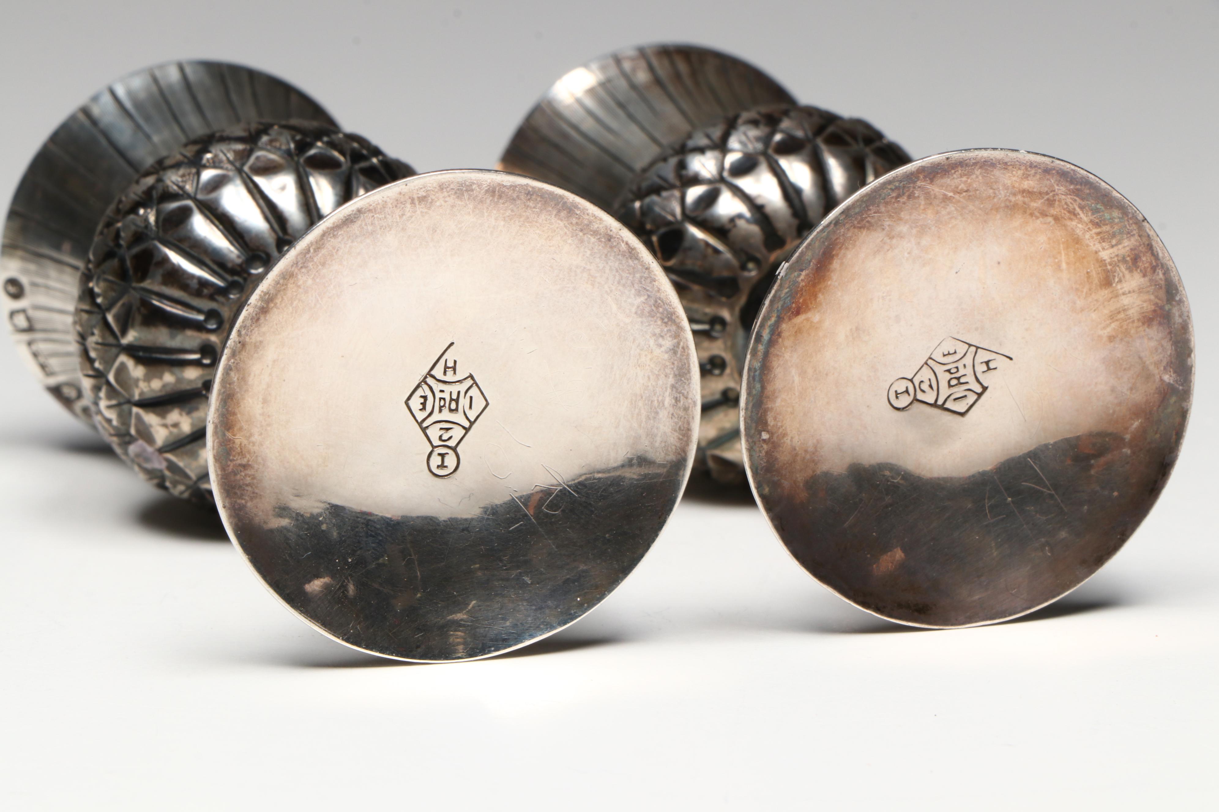 Antique Lewis & Alexander Scottish Sterling Silver Thistle Whiskey Tots, 1887