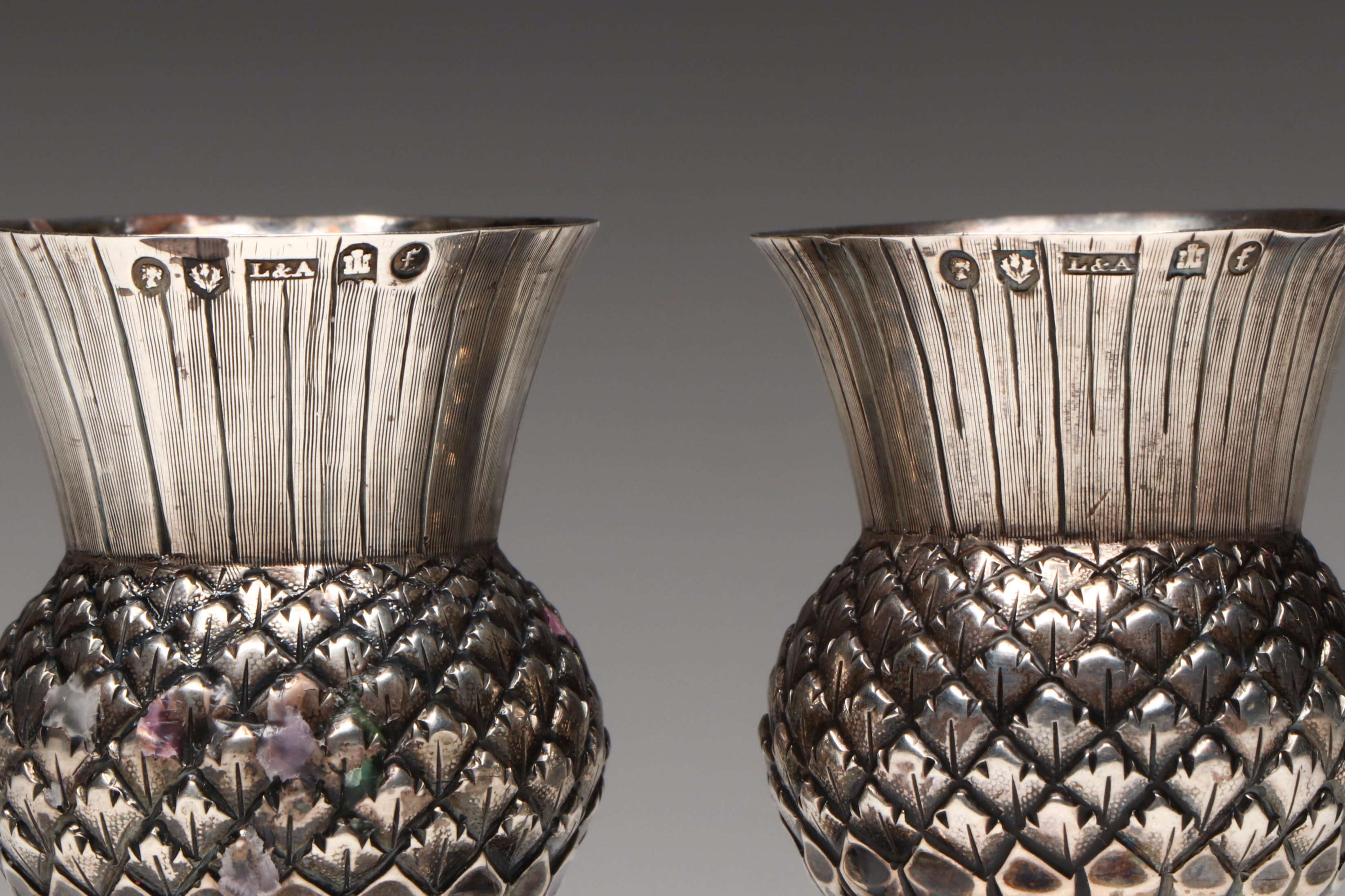 Antique Lewis & Alexander Scottish Sterling Silver Thistle Whiskey Tots, 1887