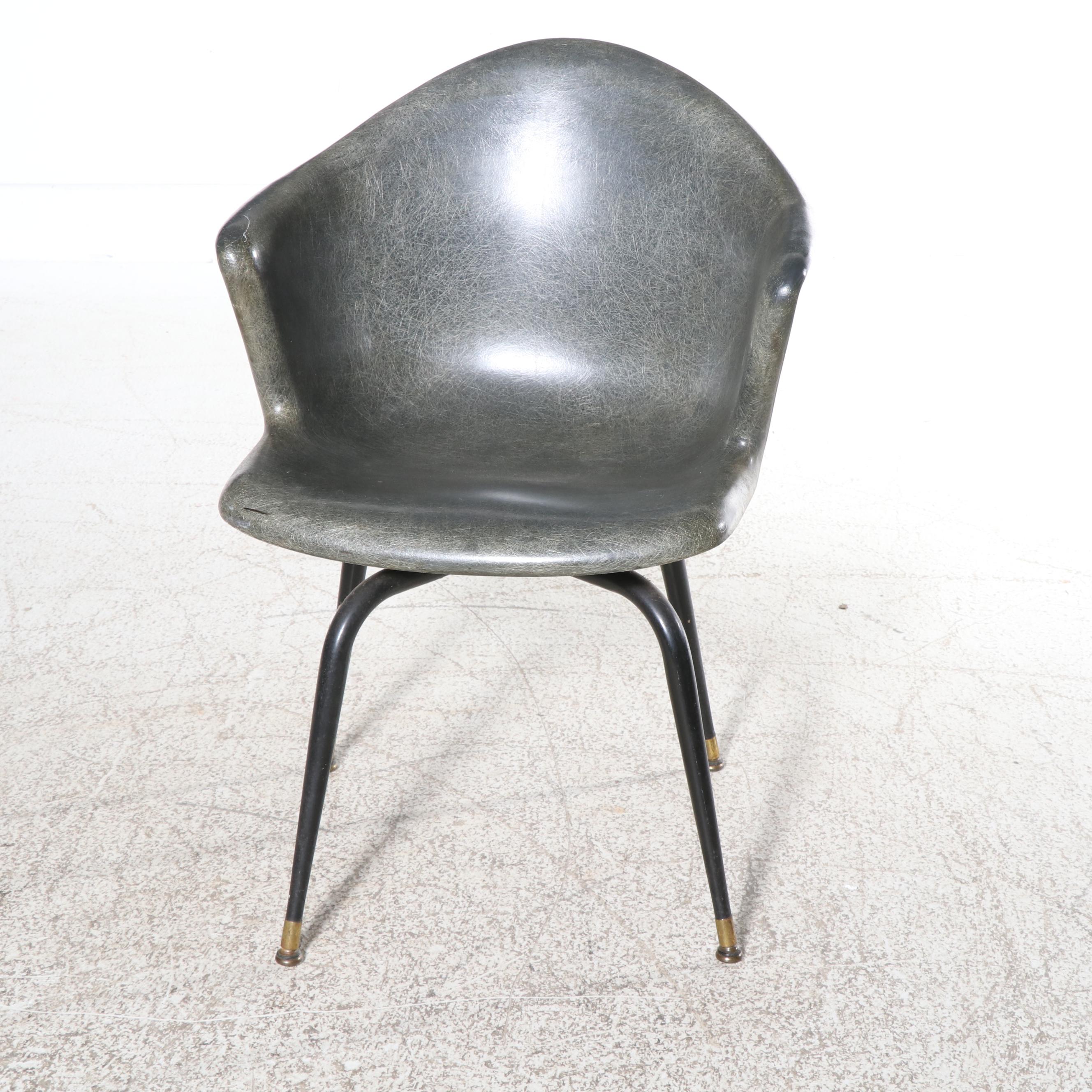 Mid Century Modern Walnut Desk with Molded Fiberglass Swivel Armchair