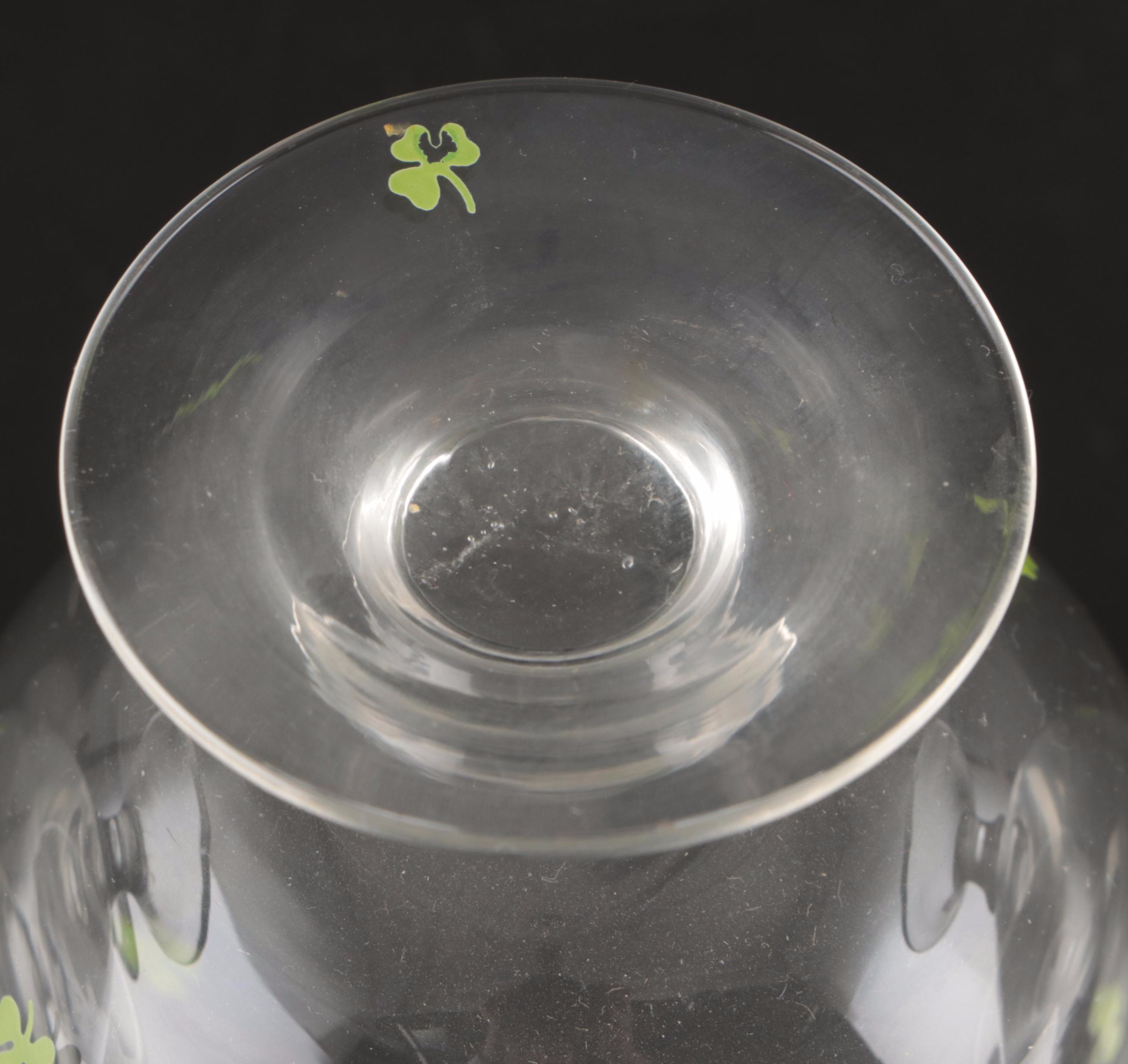 Belleek Ceramic Creamers and Sugar Bowls with Waterford Gilt Brandy Glasses