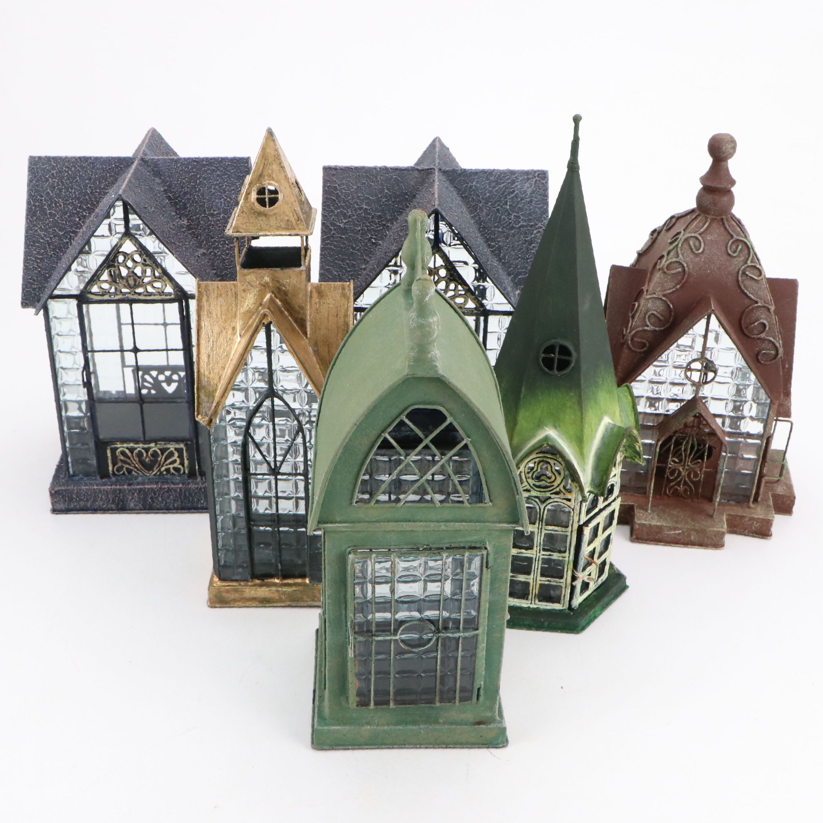 Gothic Style Metal and Glass Cupola and Spire Votive Lanterns