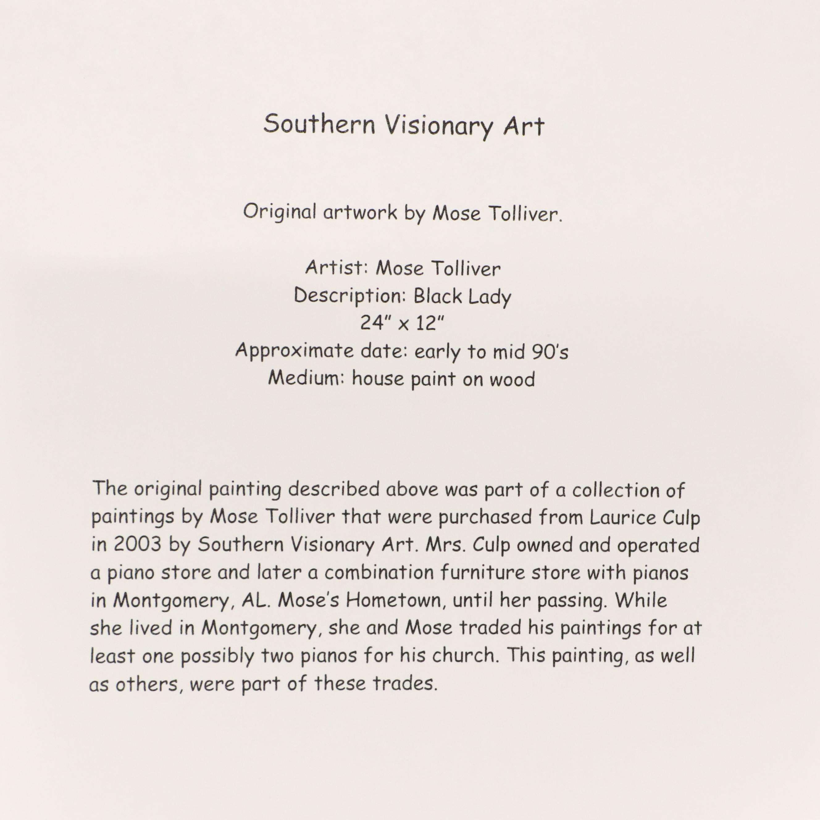 Mose Tolliver Folk Art Painting "Black Lady," Circa 1990