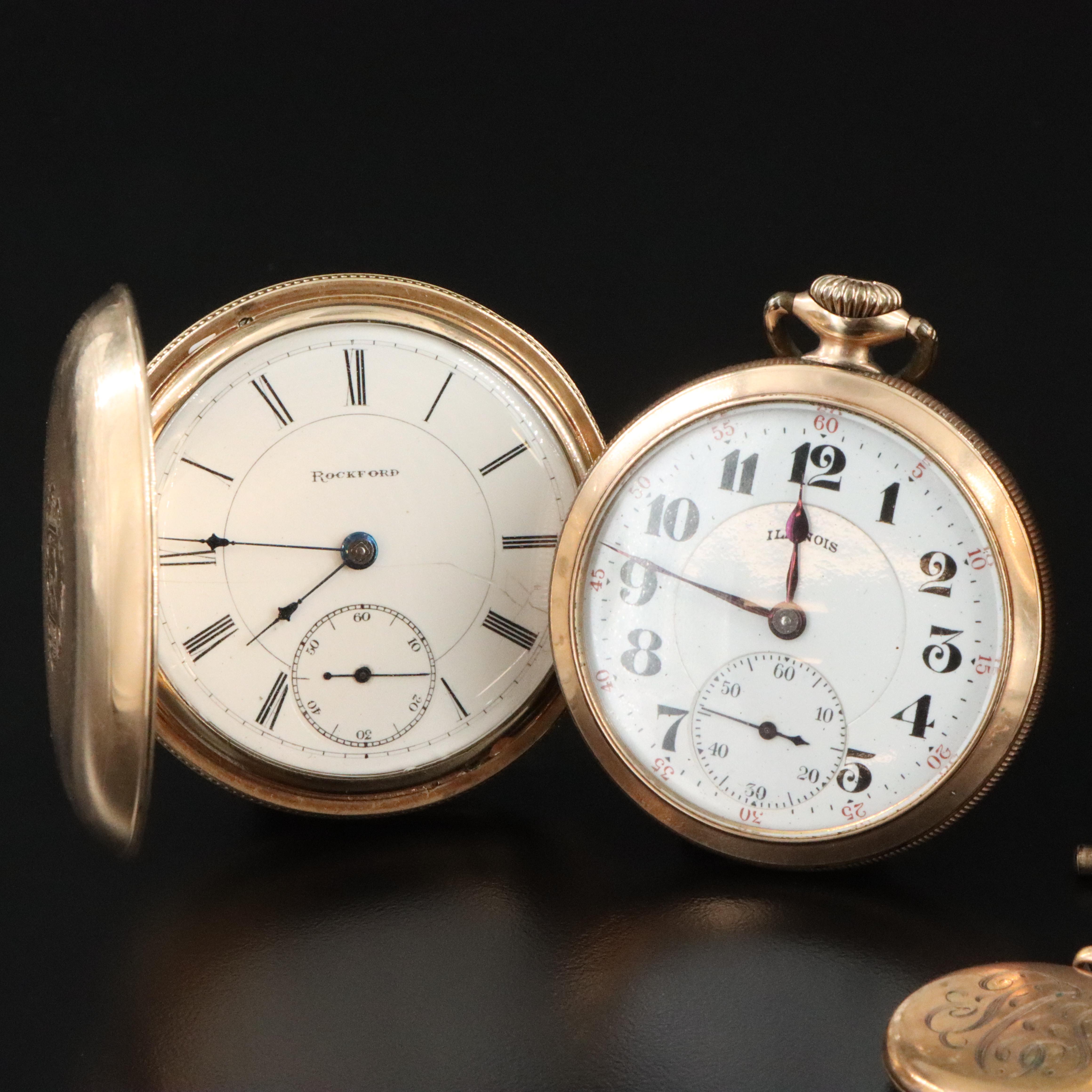 Illinois, Rockford and Elgin Pocket Watches with Fobs