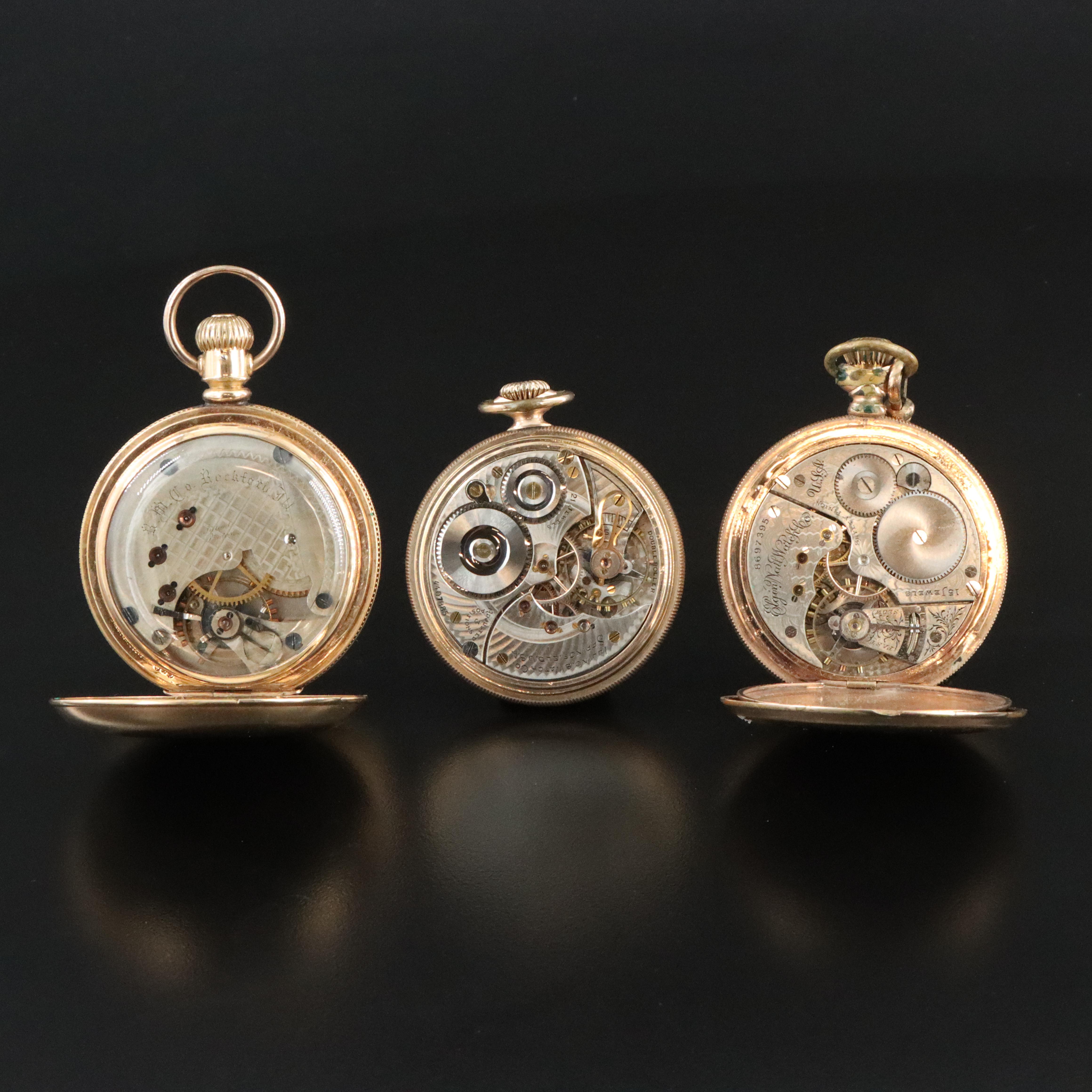 Illinois, Rockford and Elgin Pocket Watches with Fobs
