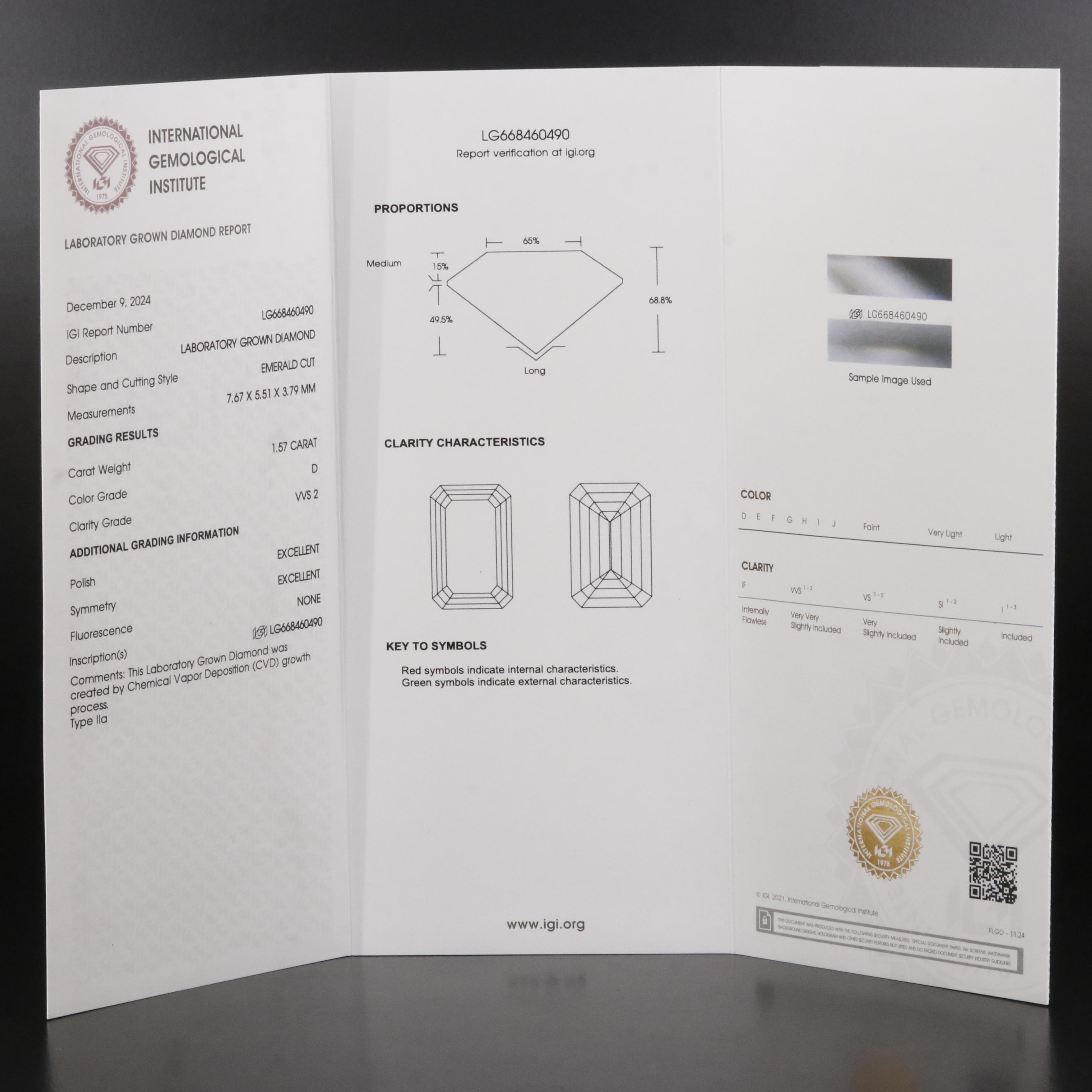 Loose 1.57 CT Lab Grown Diamond with IGI Report