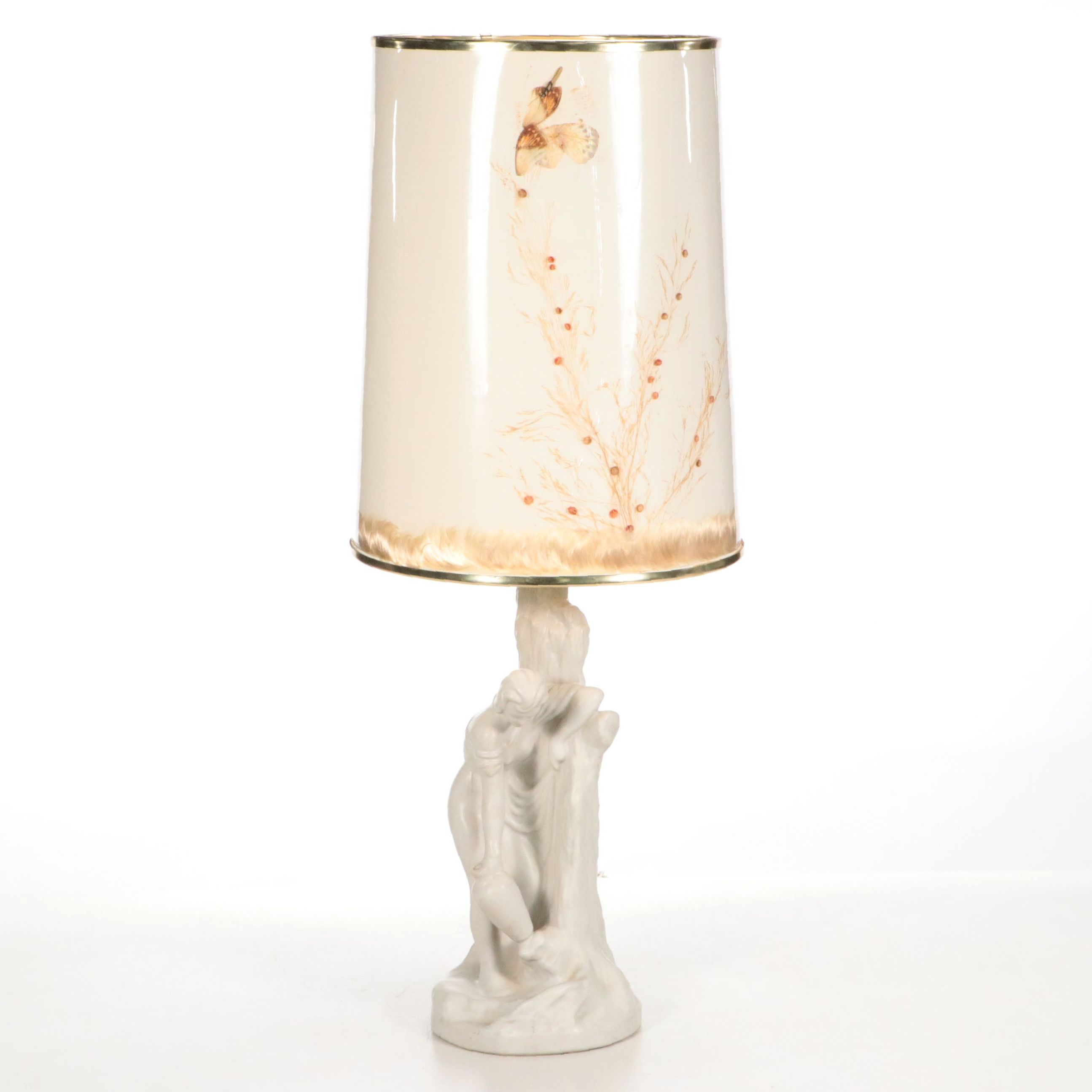 Van Briggle Figural Ceramic Table Lamp with Butterfly Drum Shade