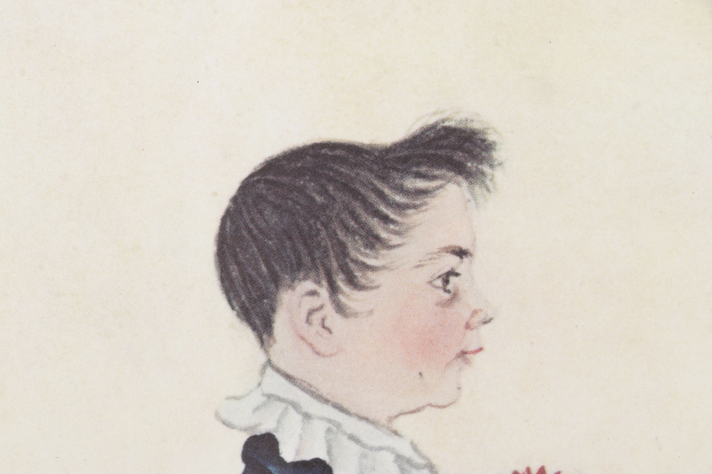 Folk Art Offset Lithograph "Boy With Rooster"