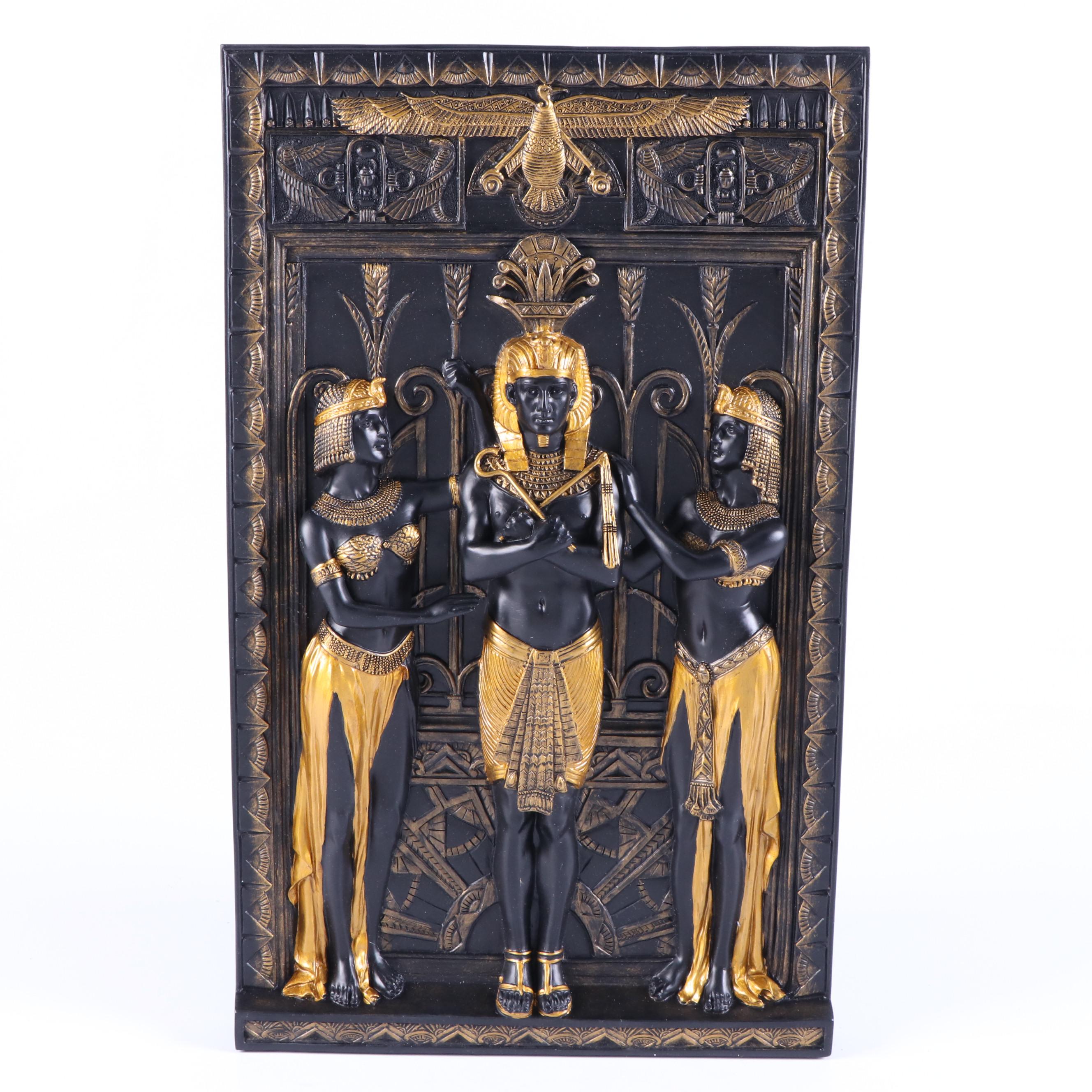 Veronese Design Egyptian Style Resin Wall Plaque and Figures with Lidded Box