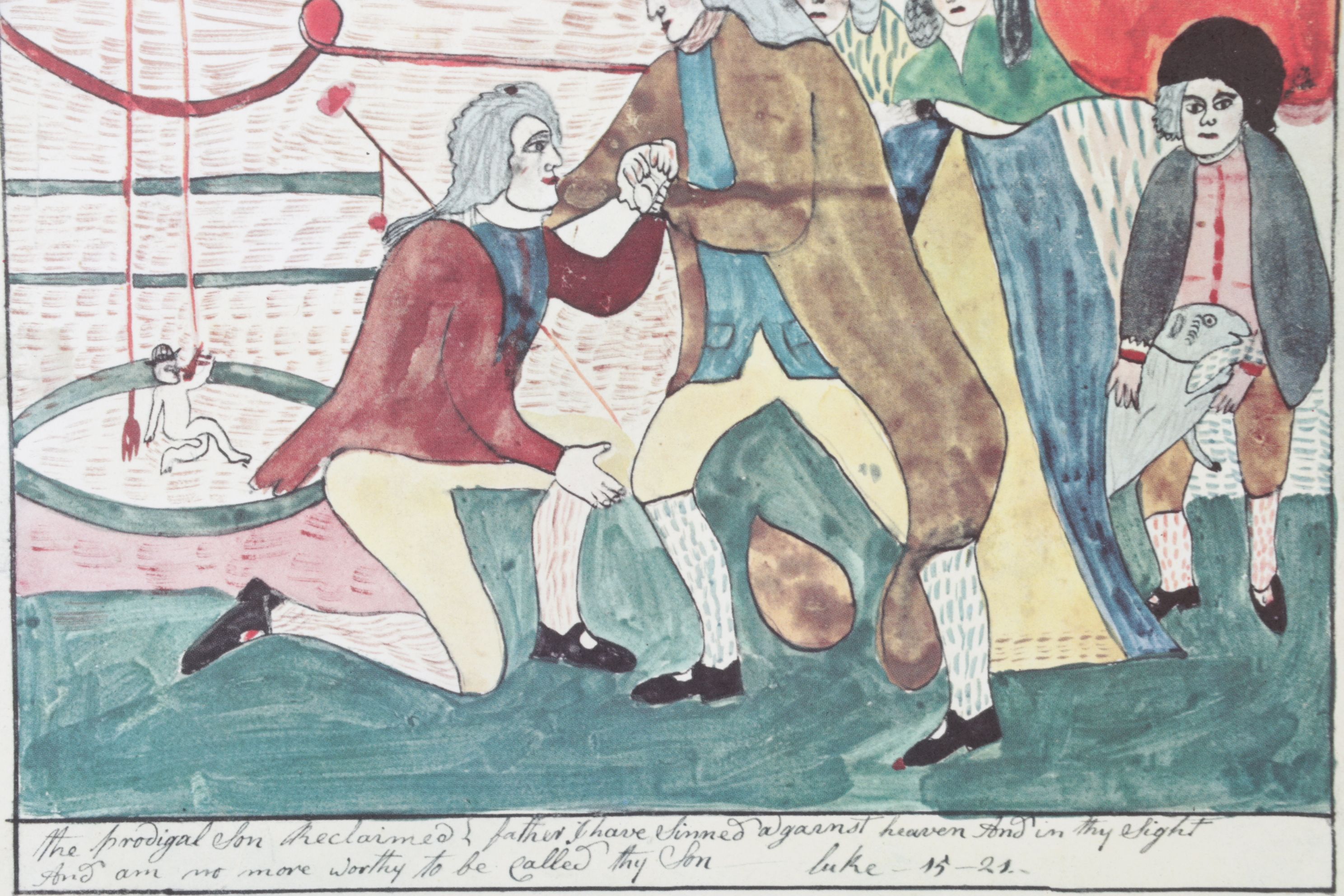 Folk Art Offset Lithograph after Mary Ann Willson "The Prodigal Son Reclaimed"