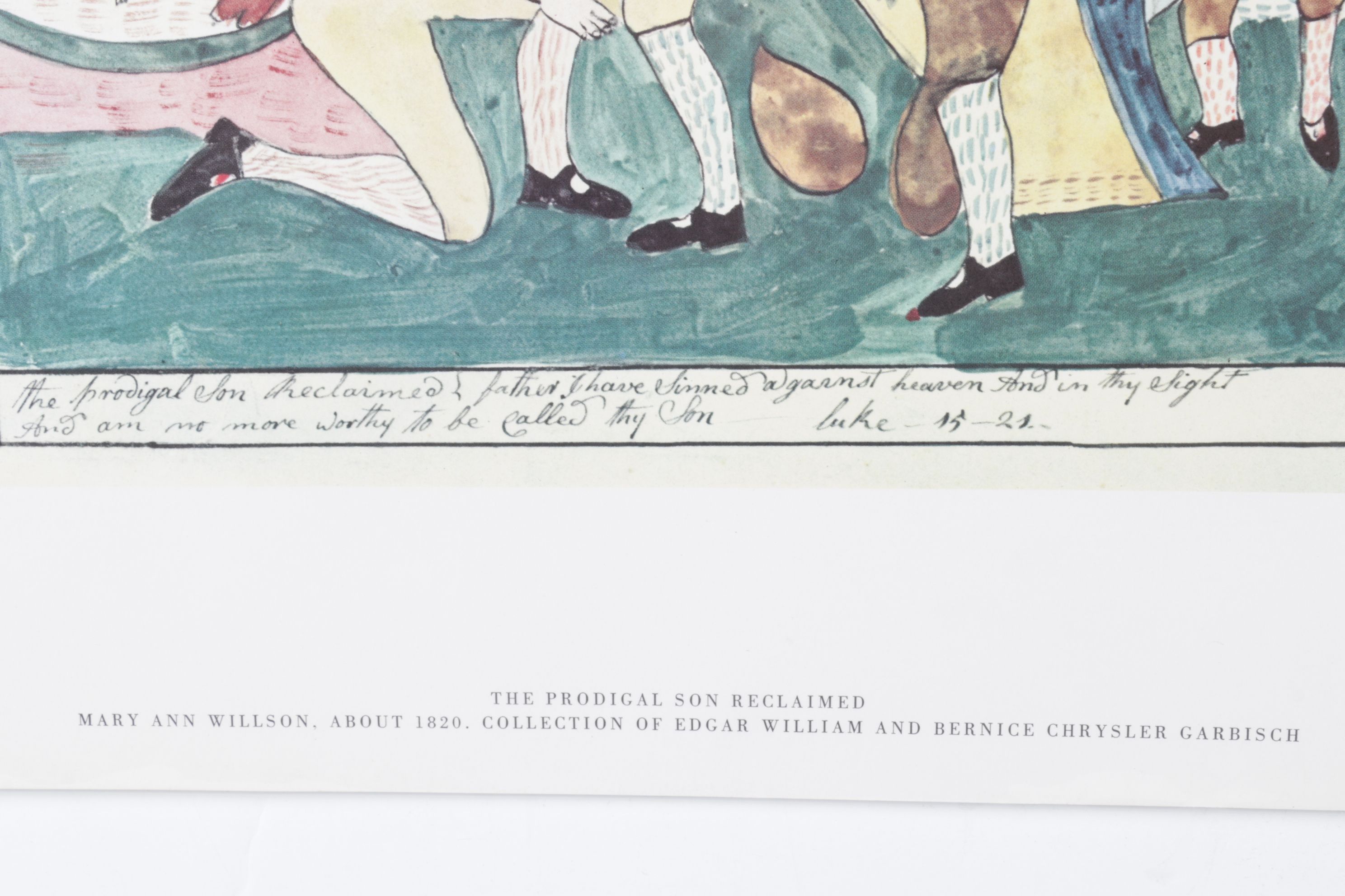 Folk Art Offset Lithograph after Mary Ann Willson "The Prodigal Son Reclaimed"