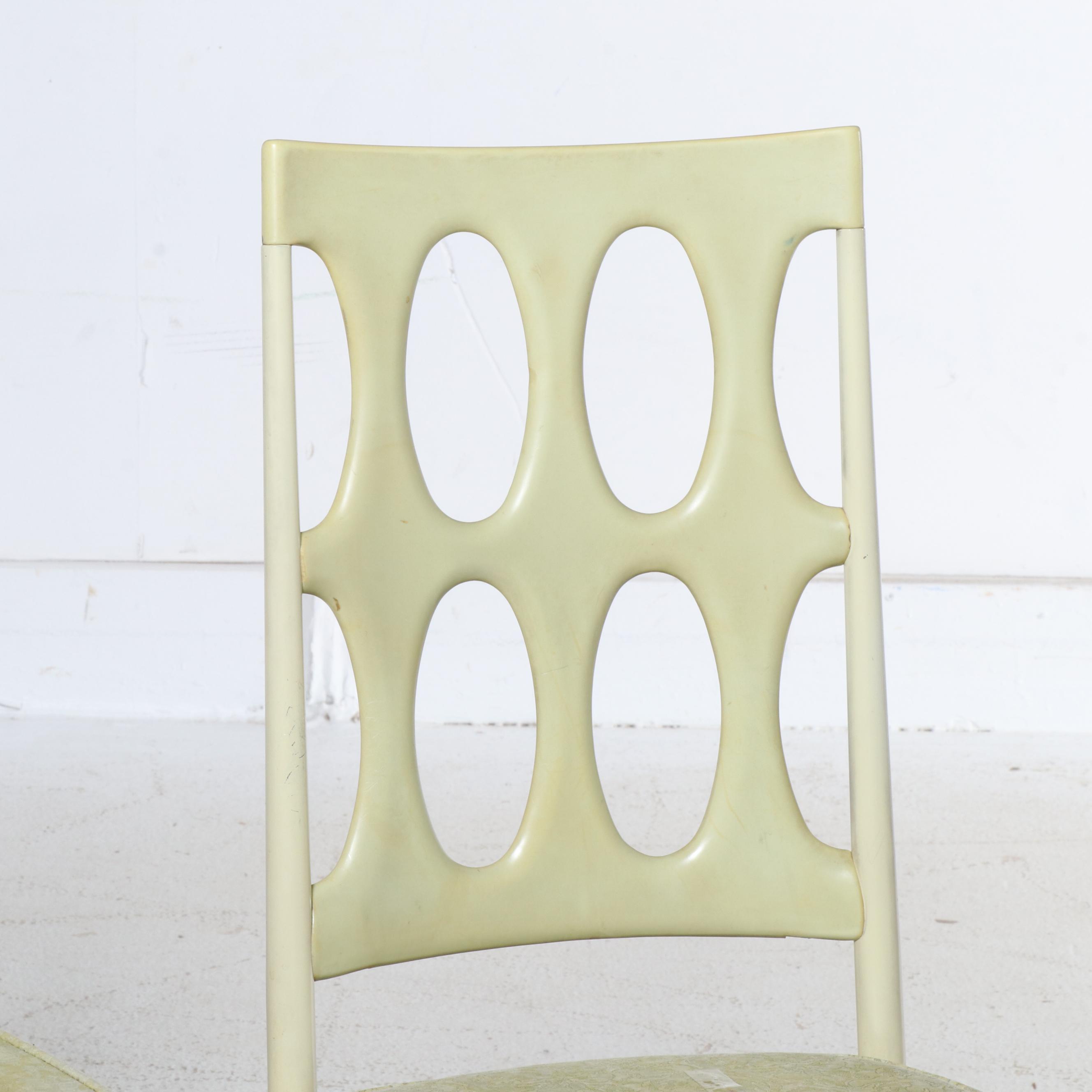 Pair of Mid Century Modern Mint Vinyl and Metal Dining Chairs, 1950s