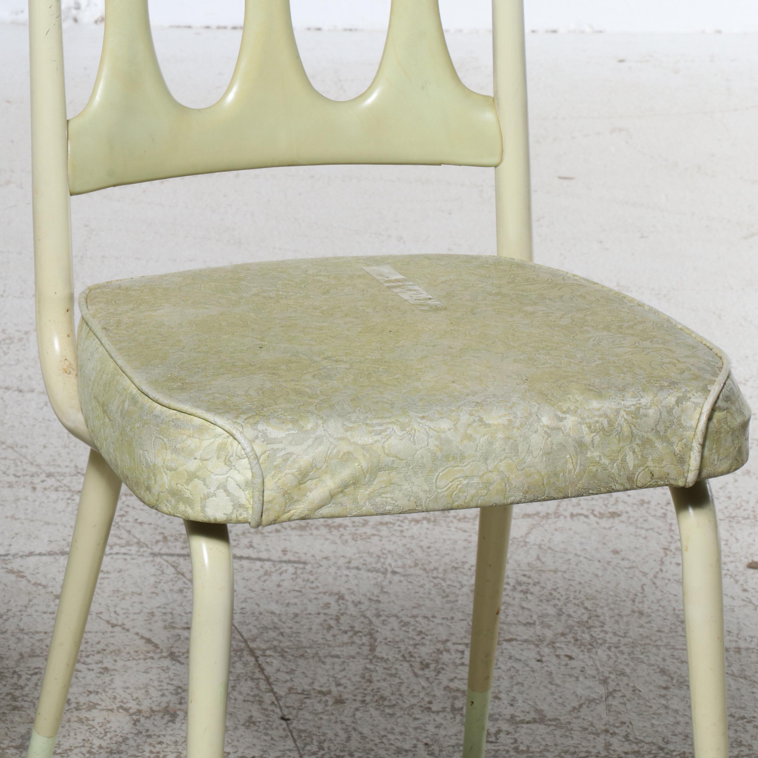 Pair of Mid Century Modern Mint Vinyl and Metal Dining Chairs, 1950s