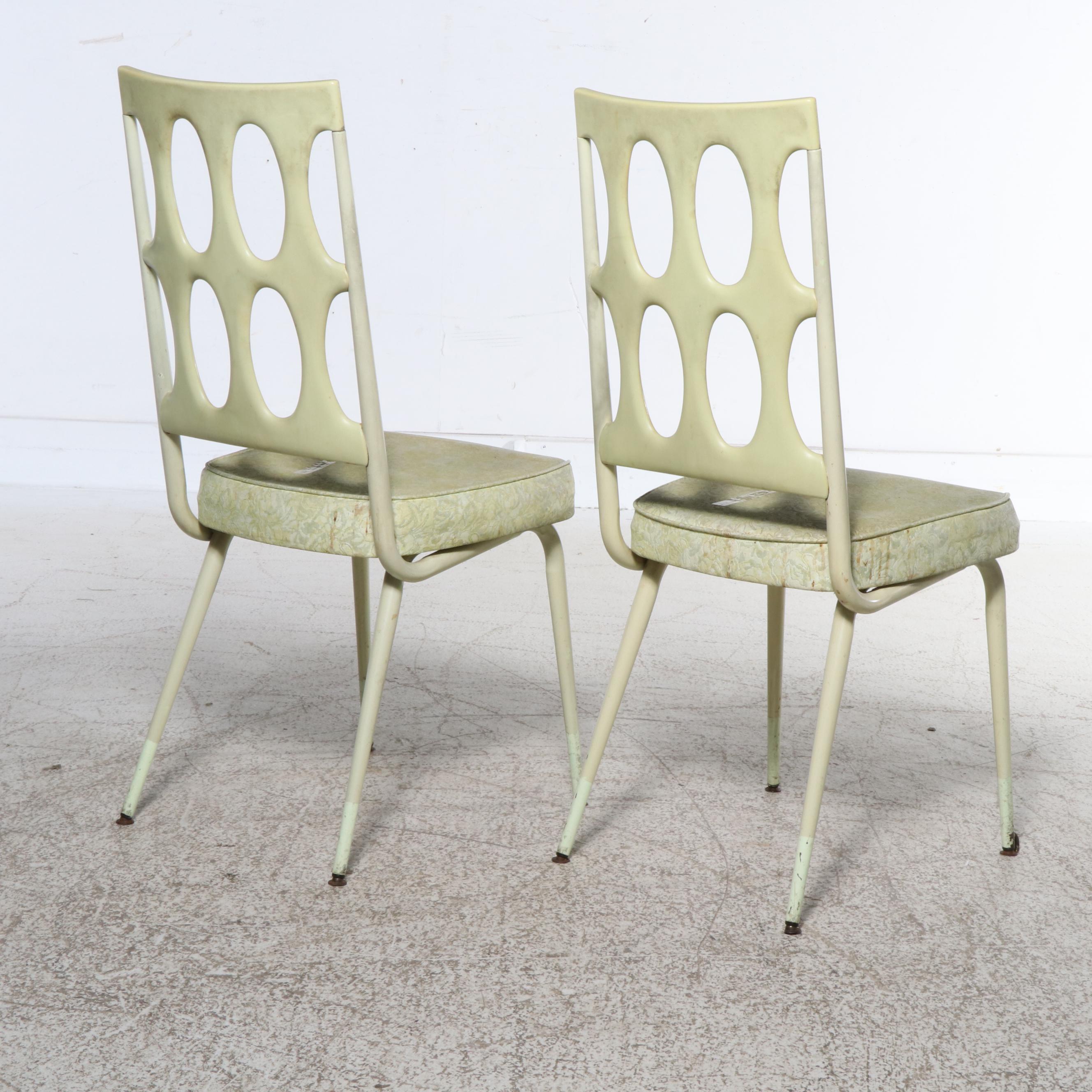 Pair of Mid Century Modern Mint Vinyl and Metal Dining Chairs, 1950s